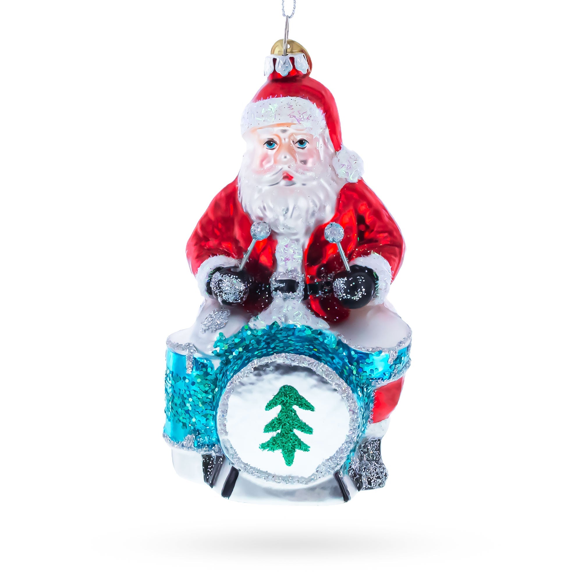 Santa Playing Drums Glass Christmas Ornament BestPysanky