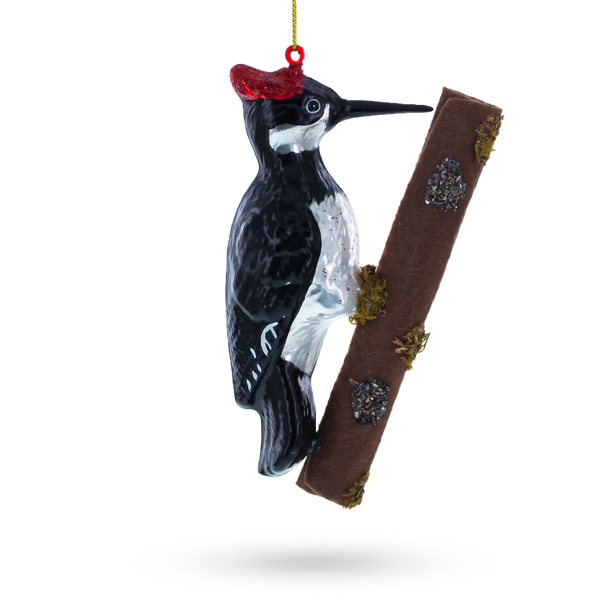 Woodpecker Perched on a Branch Glass Christmas Ornament
