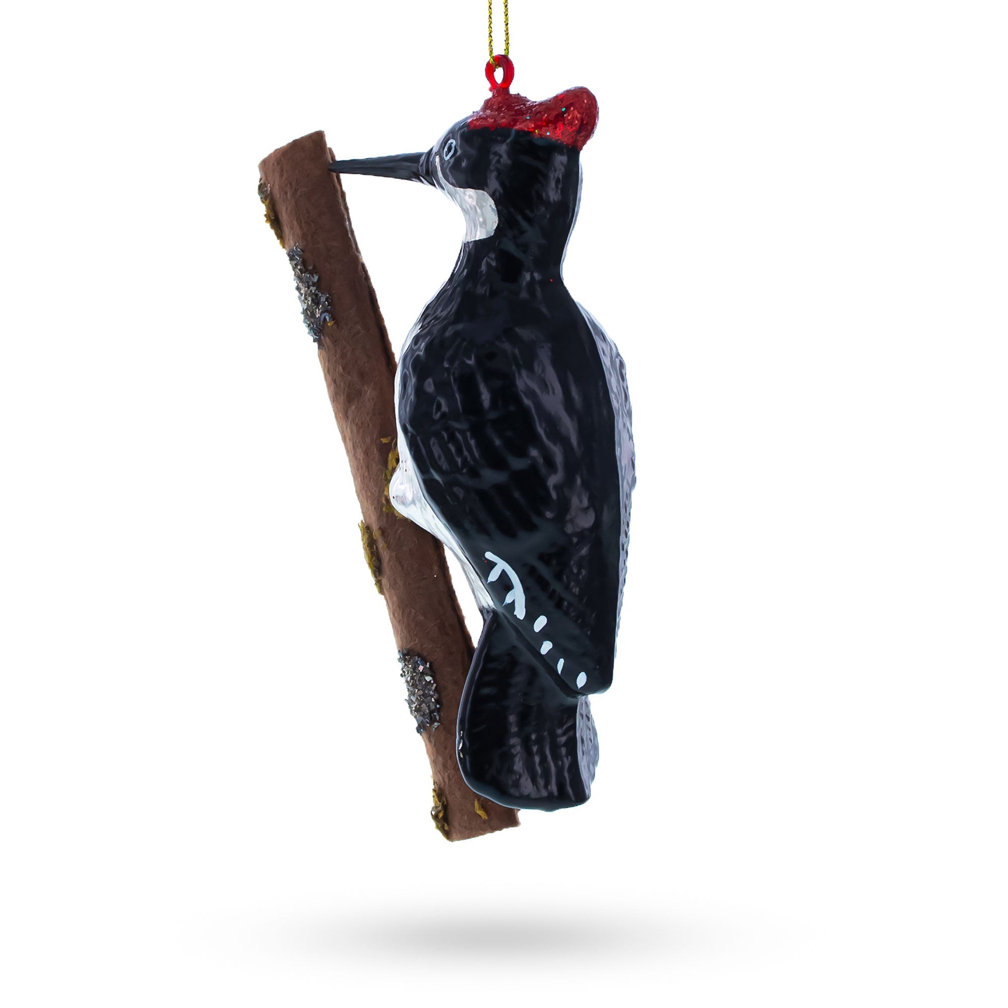 Woodpecker Perched on a Branch Glass Christmas Ornament