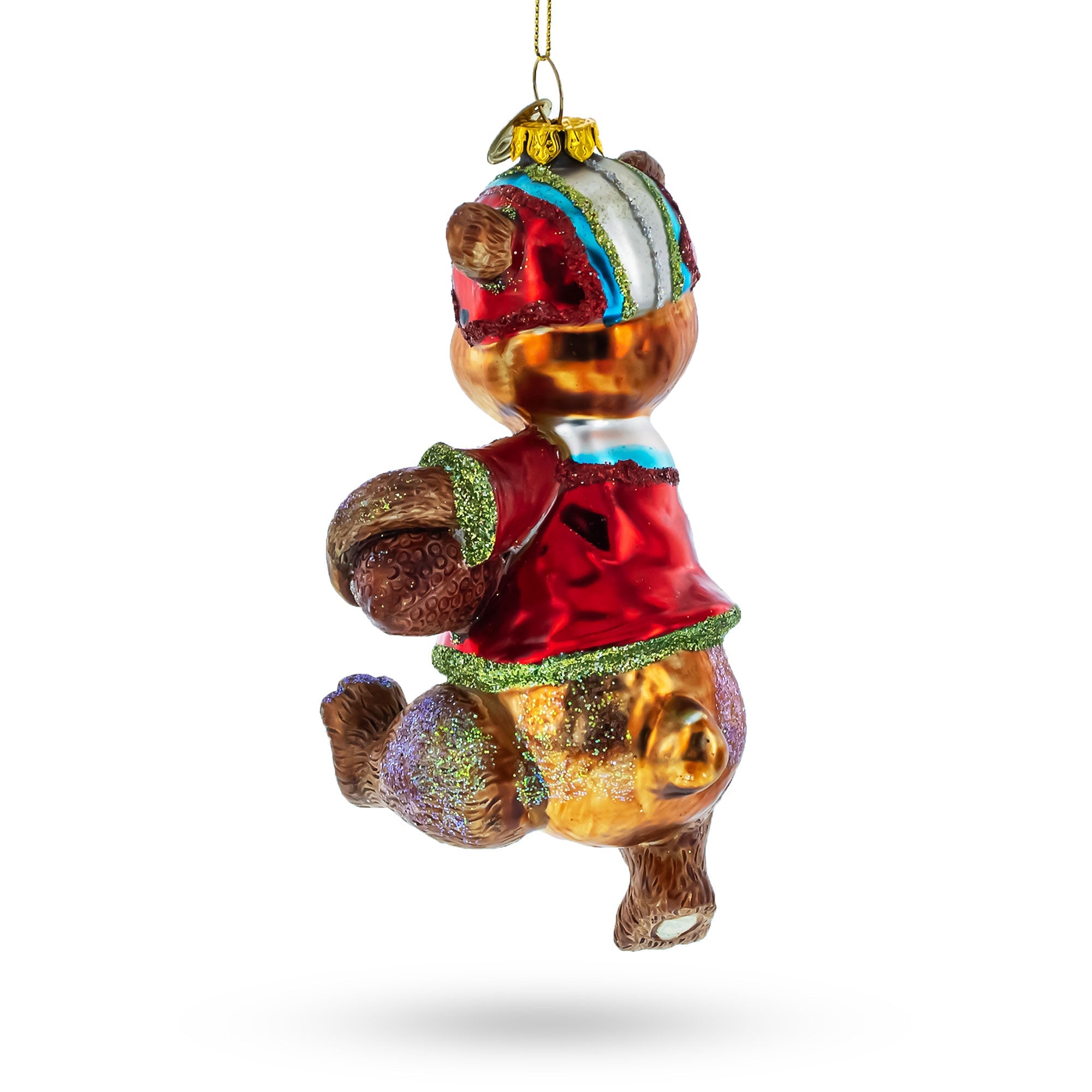 Bear Engaged in Football Glass Christmas Ornament