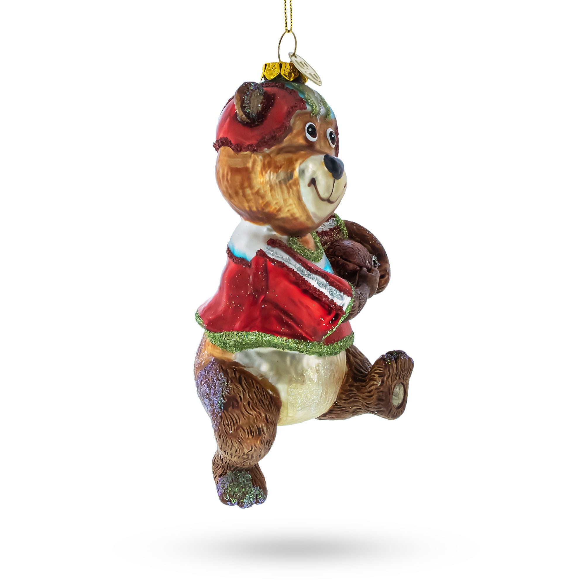 Bear Engaged in Football Glass Christmas Ornament