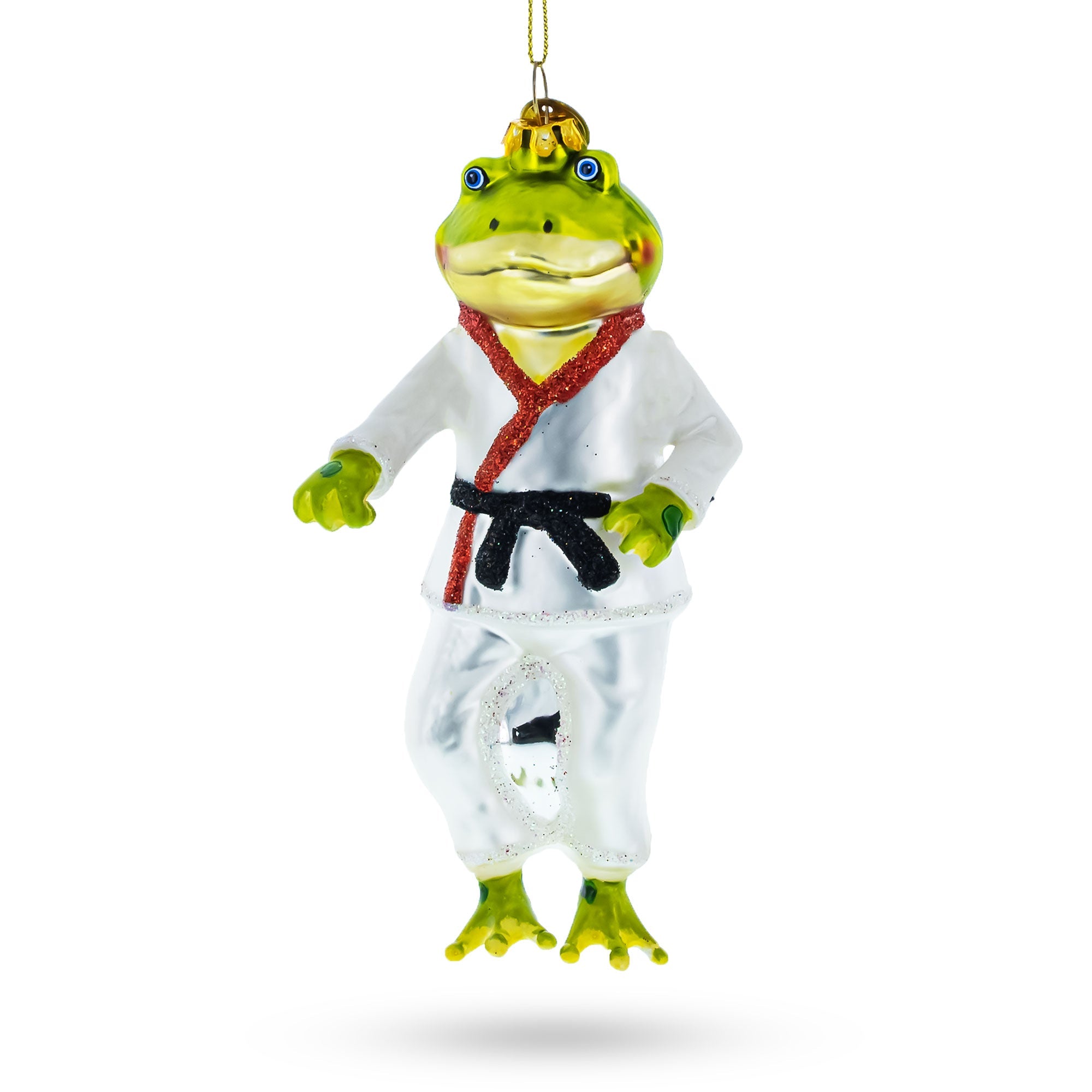 Frog Engaged in Martial Arts Glass Christmas Ornament