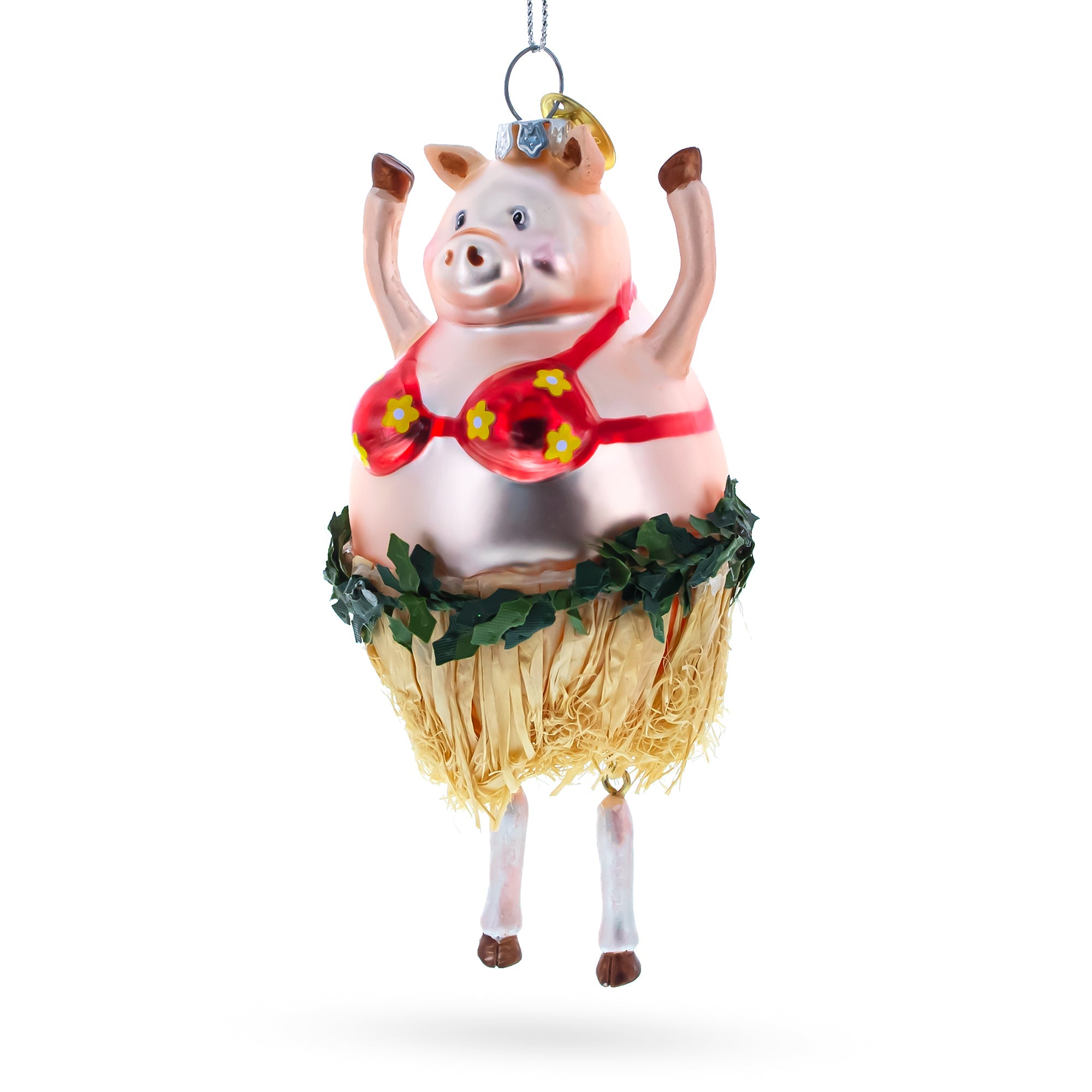 Pig Dancing in a Bra Glass Christmas Ornament