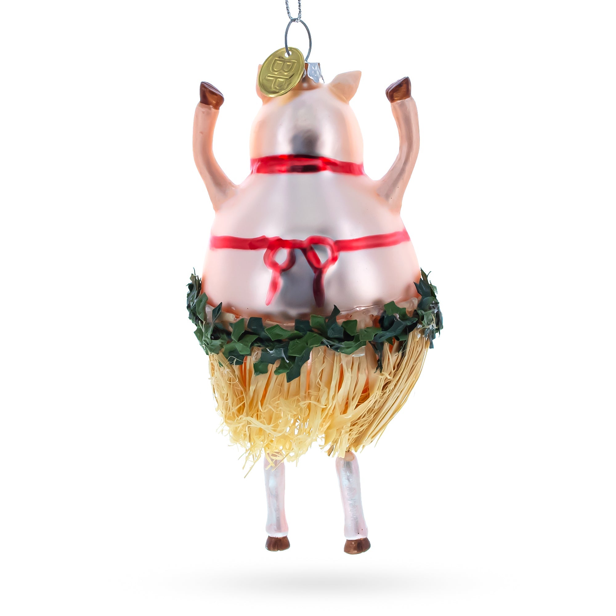 Pig Dancing in a Bra Glass Christmas Ornament