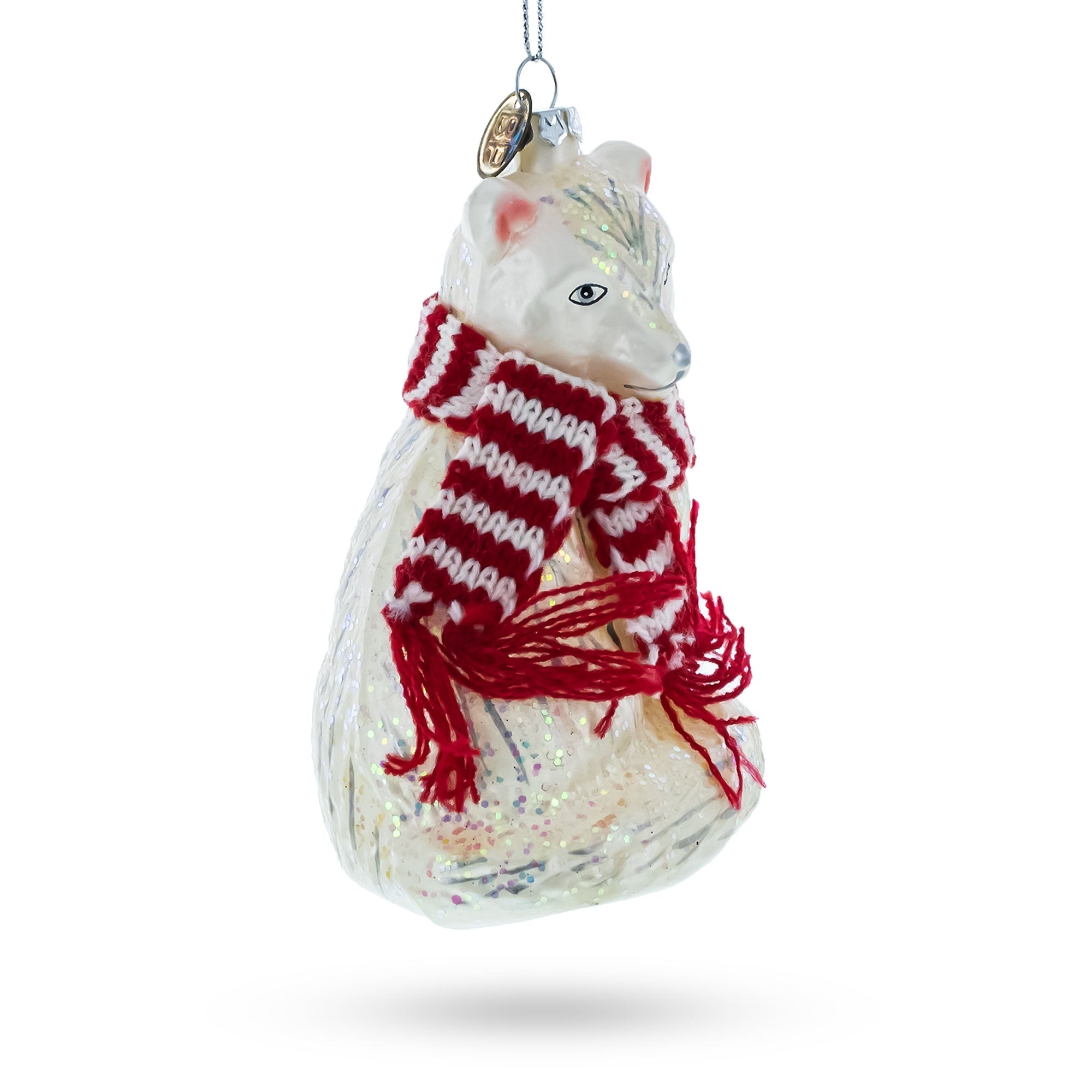 Arctic Fox with Scarf Glass Christmas Ornament