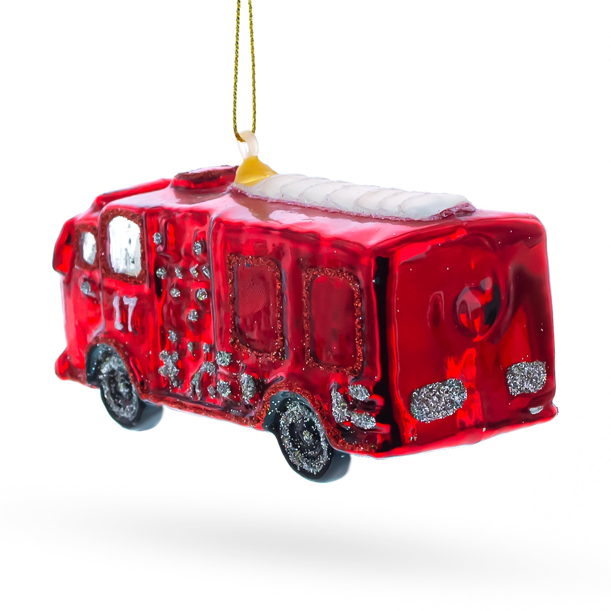 Classic Fire Truck Glass Christmas Ornament