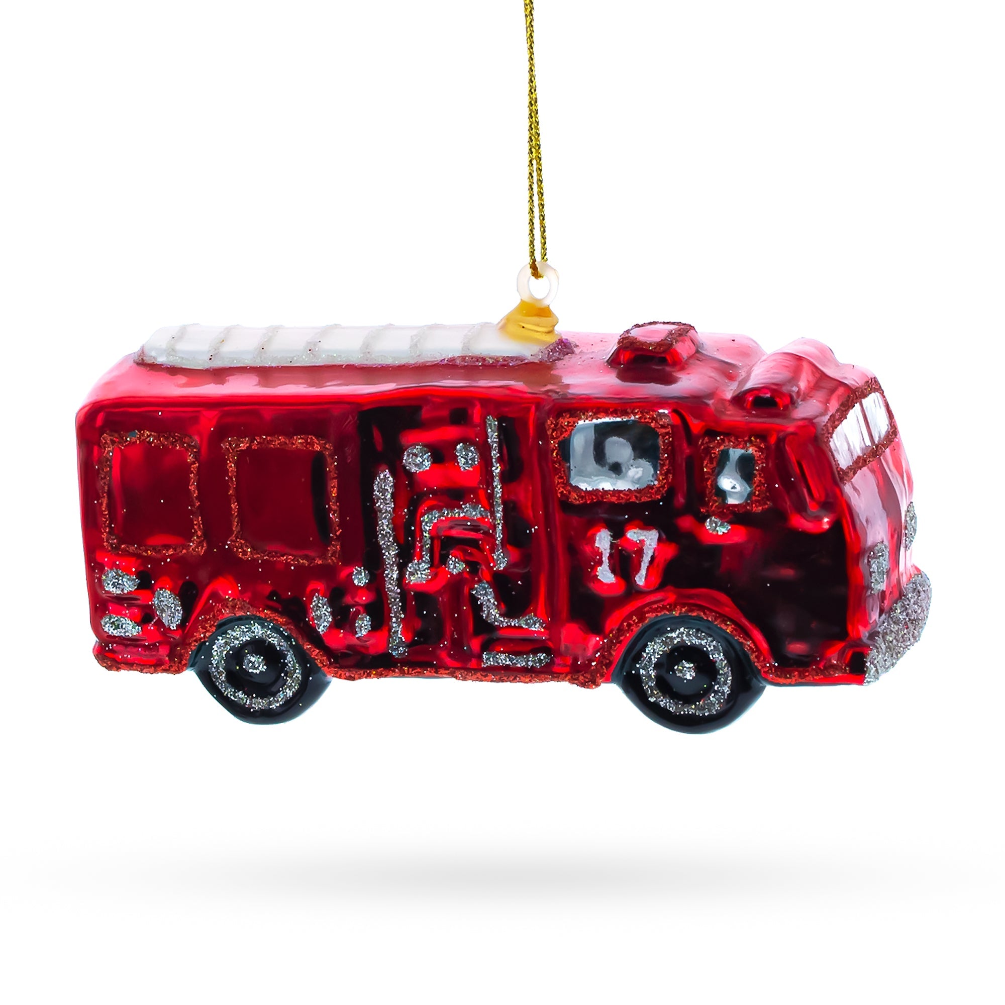 Classic Fire Truck Glass Christmas Ornament
