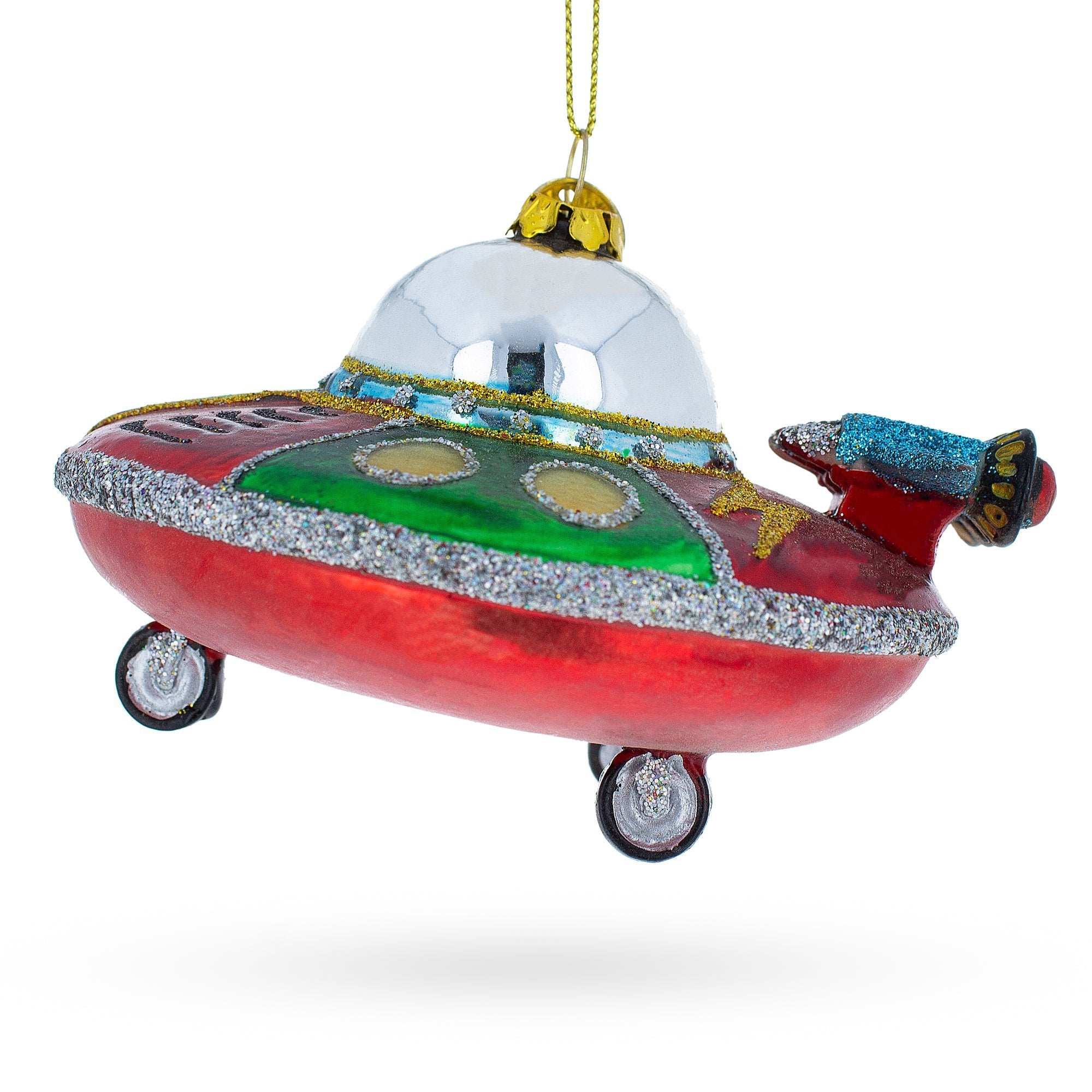 Mysterious UFO / Alien Saucer Glass Christmas Ornament