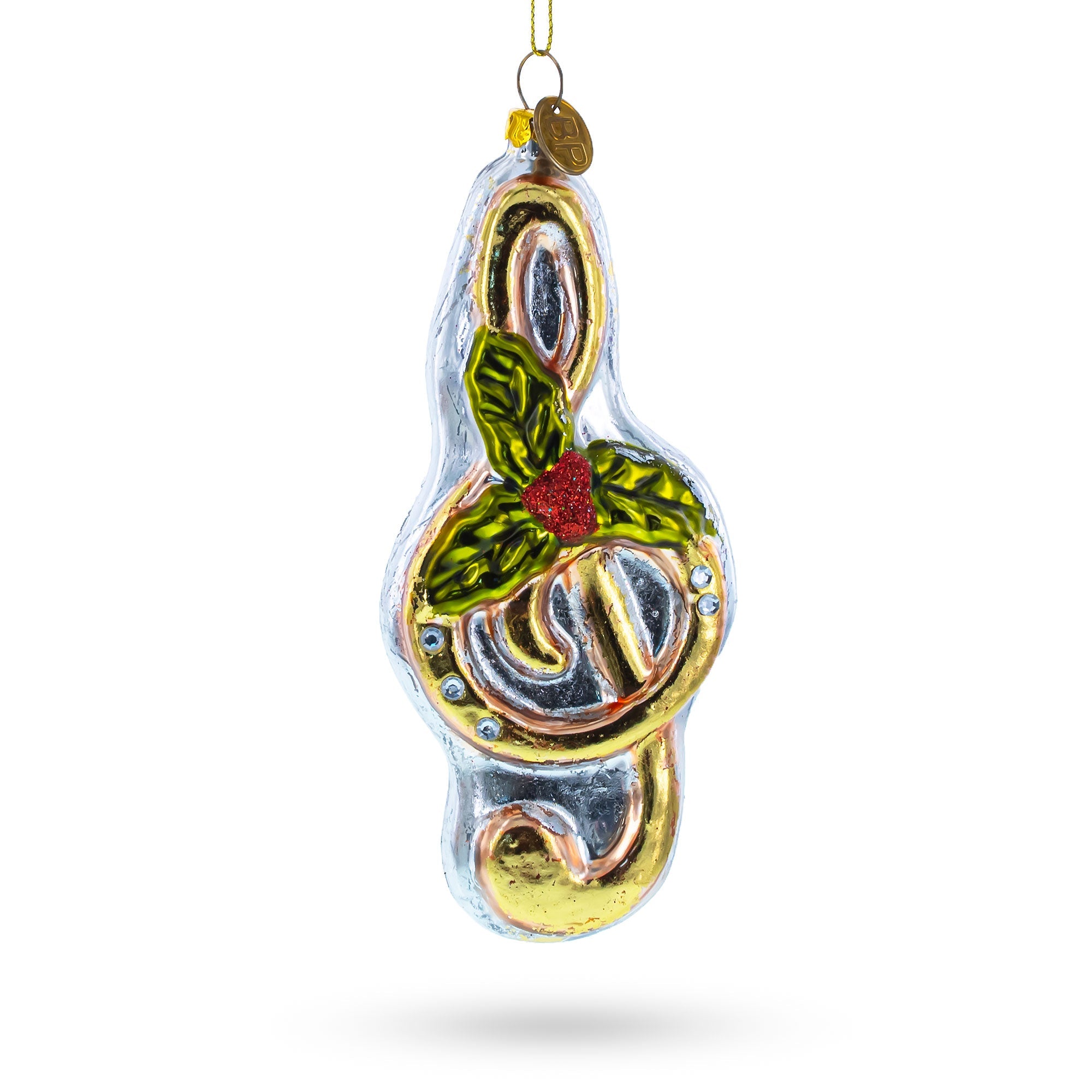 Musical Note with Poinsettia Glass Christmas Ornament