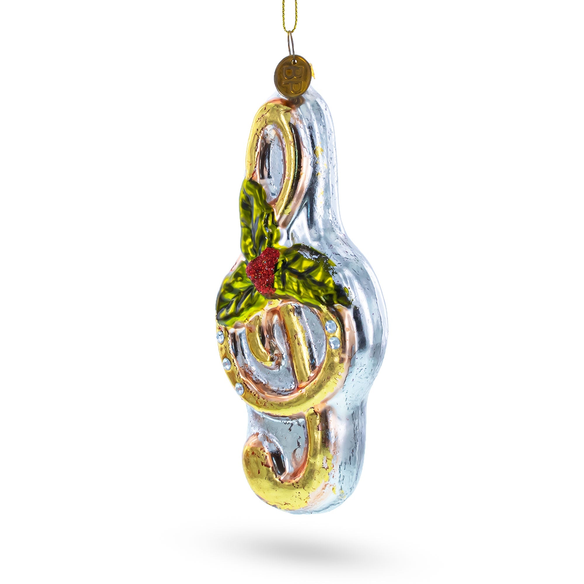 Musical Note with Poinsettia Glass Christmas Ornament