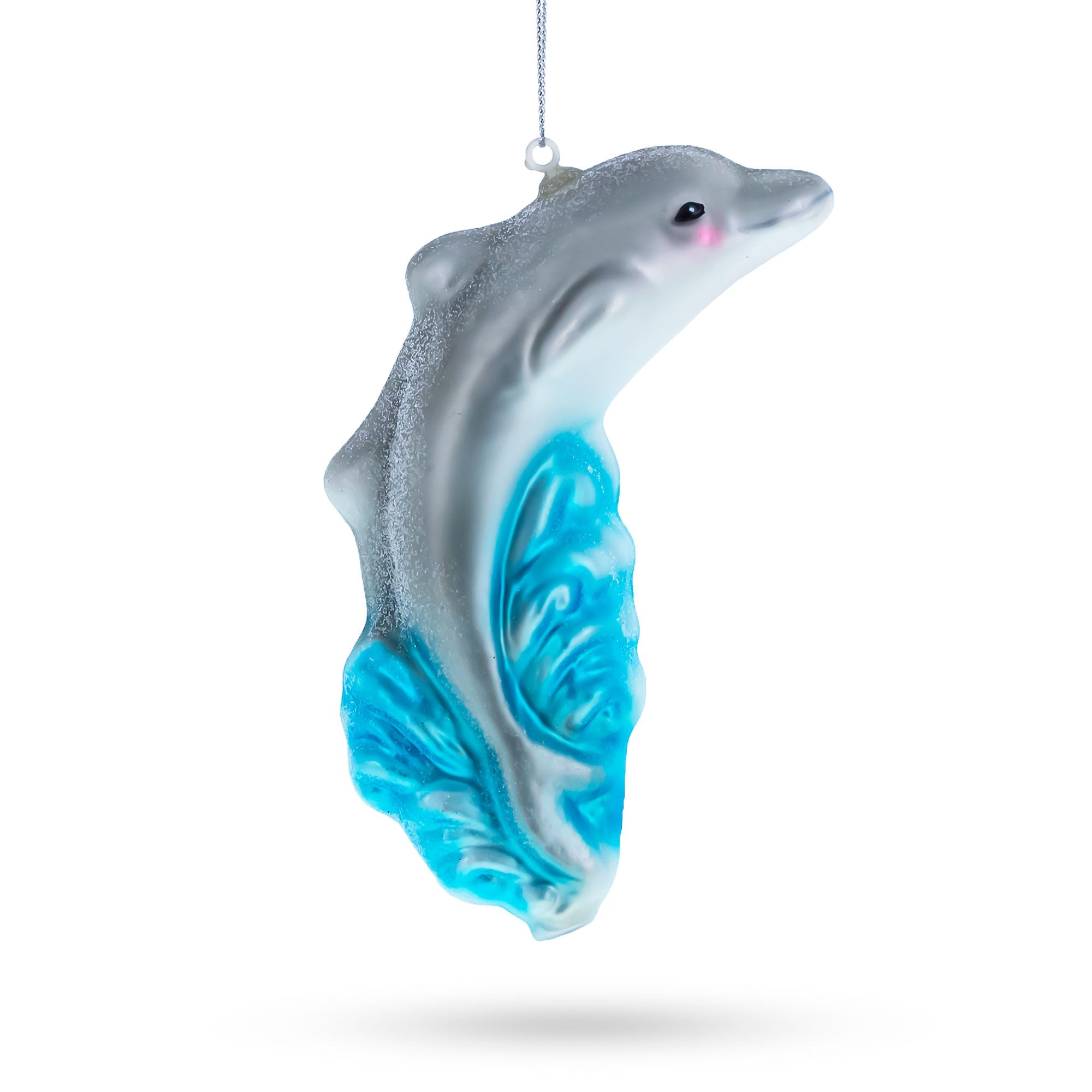 Dolphin Riding the Wave Glass Christmas Ornament