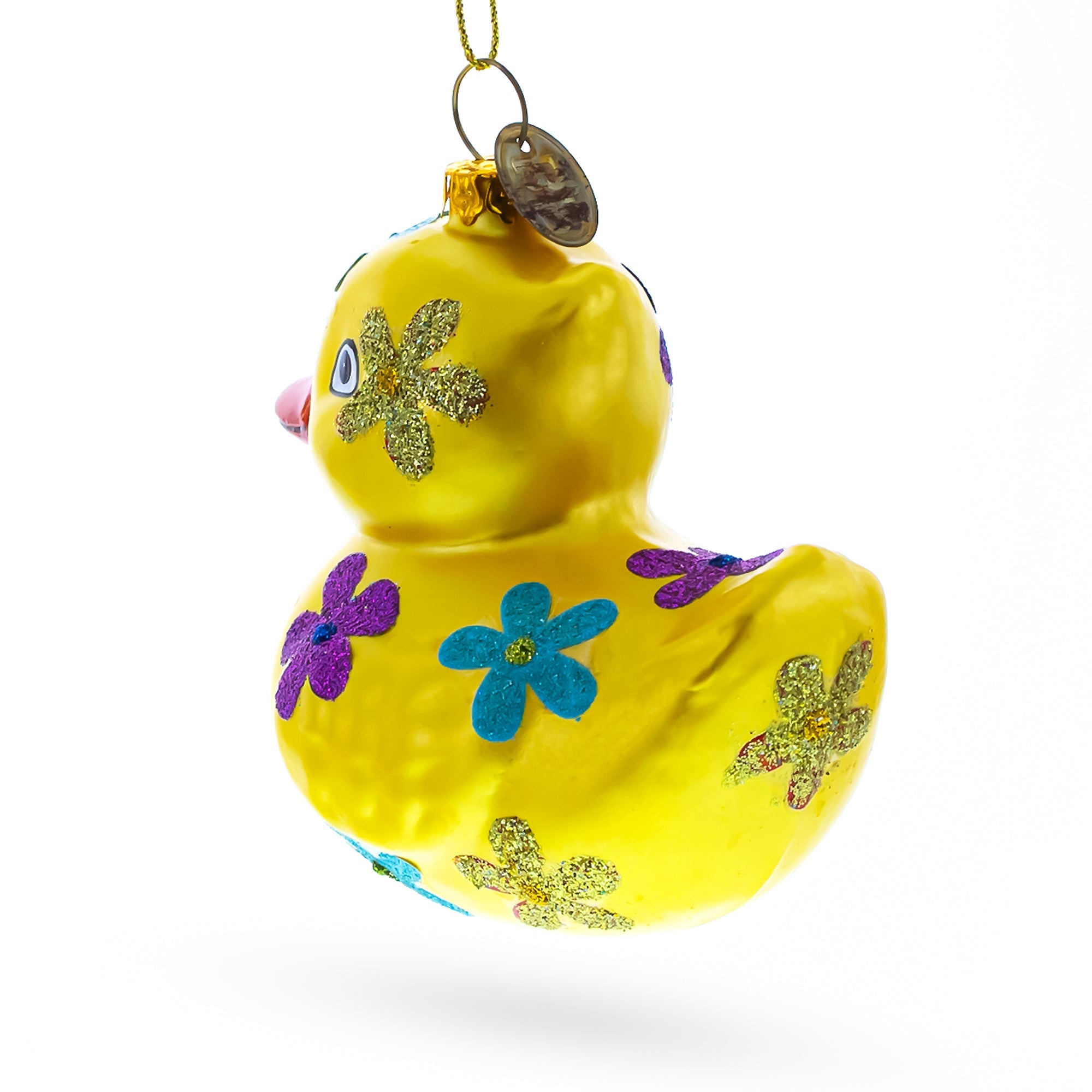 Yellow Duck Glass Christmas Ornament