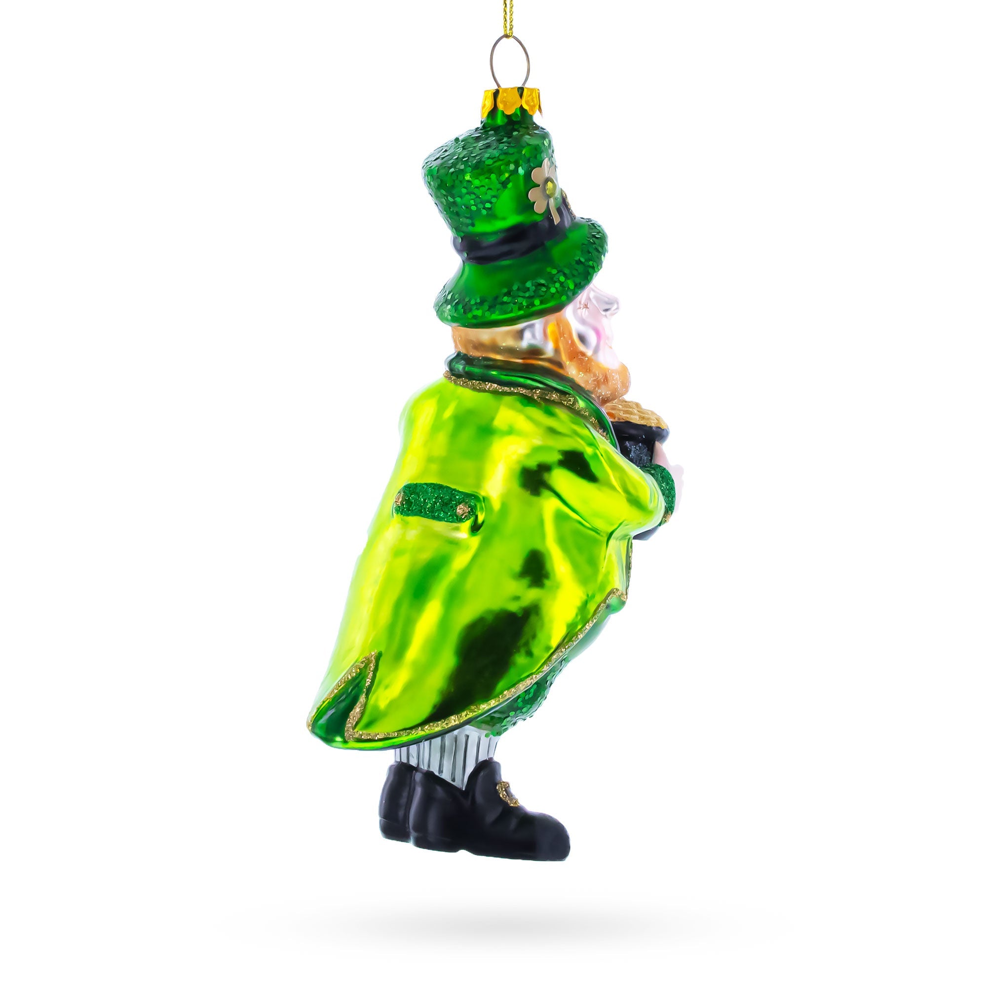 Leprechaun with Pot of Gold Glass Christmas Ornament