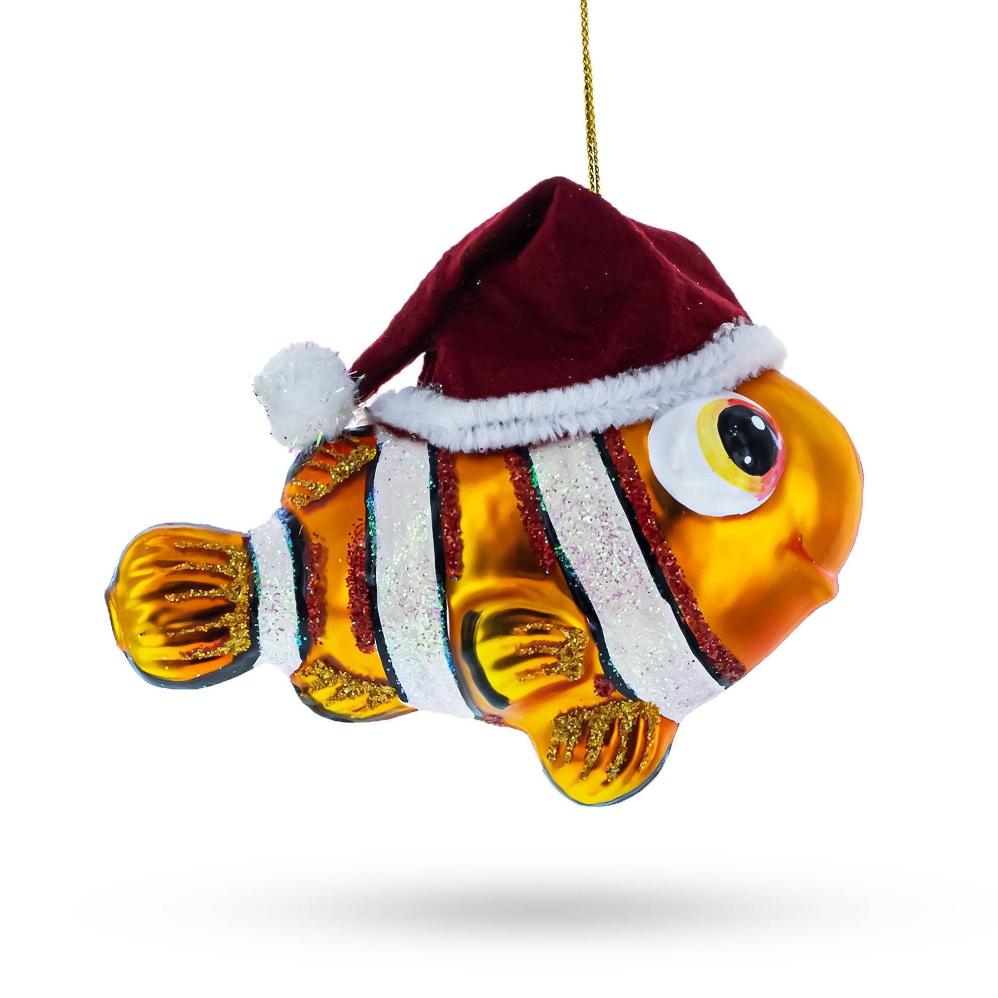 Clownfish in Santa Hat Glass Christmas Ornament