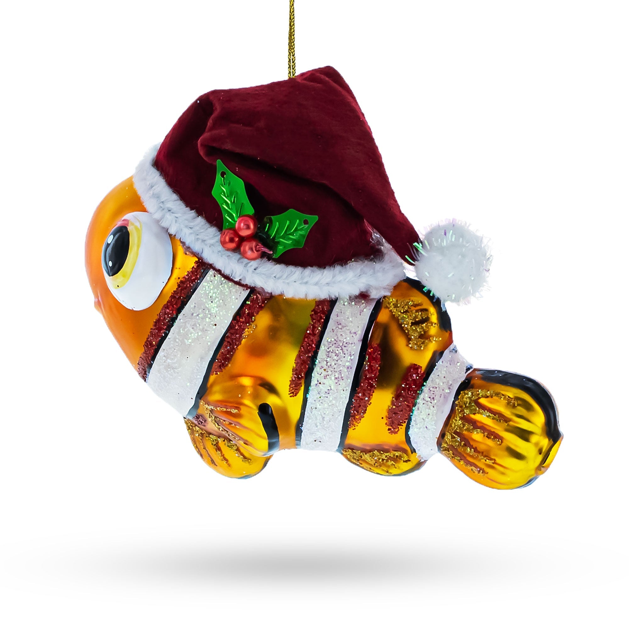 Clownfish in Santa Hat Glass Christmas Ornament
