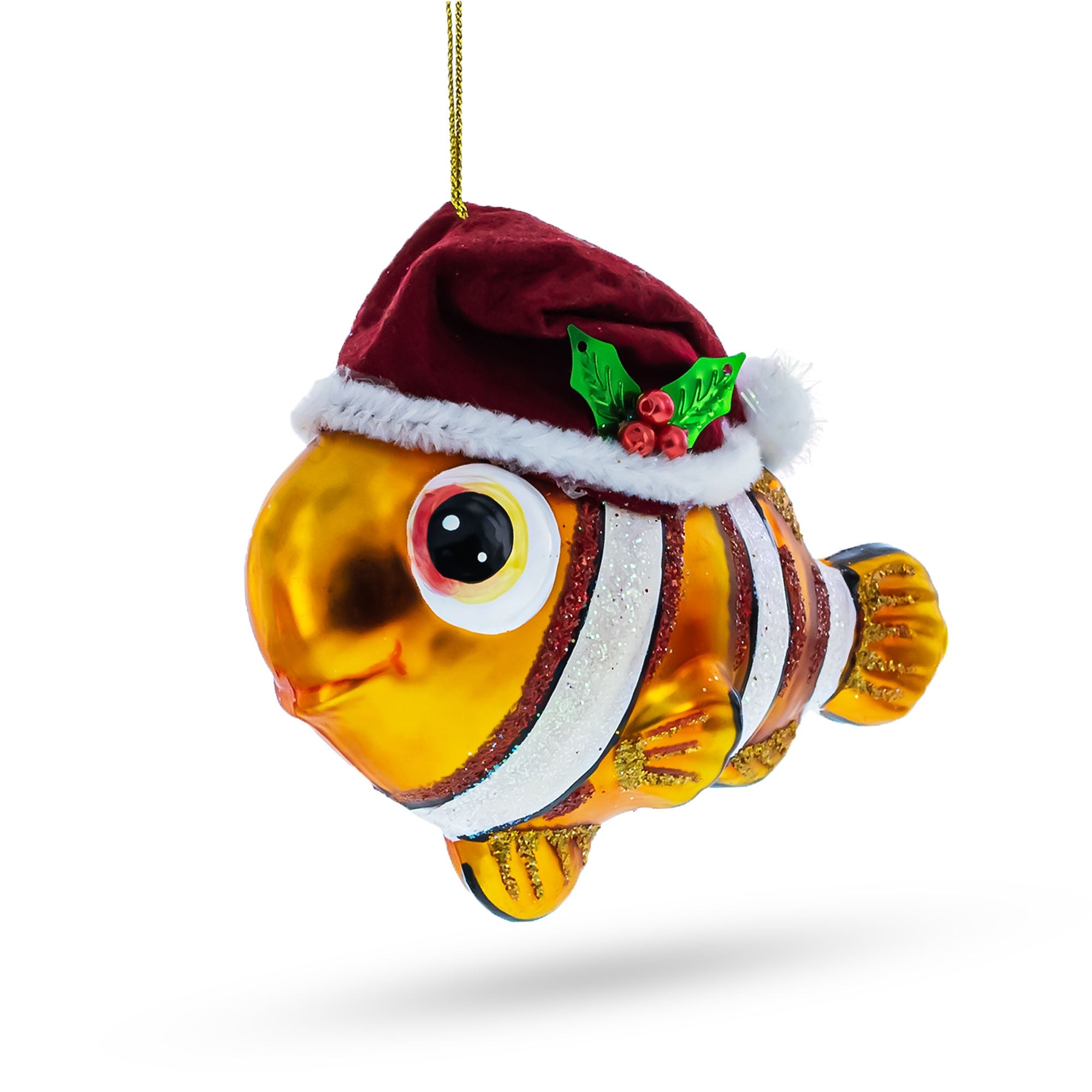 Clownfish in Santa Hat Glass Christmas Ornament