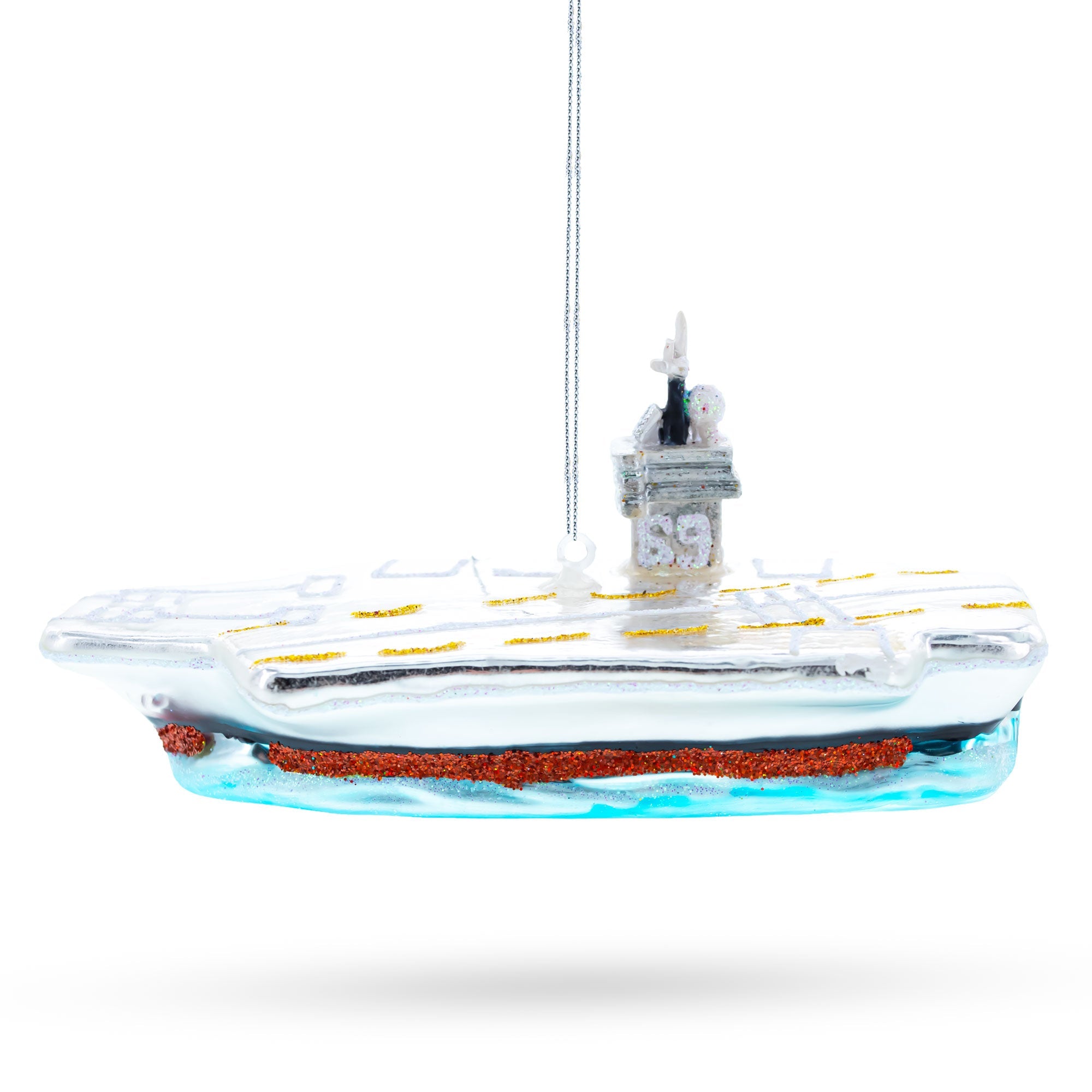Aircraft Carrier Glass Christmas Ornament
