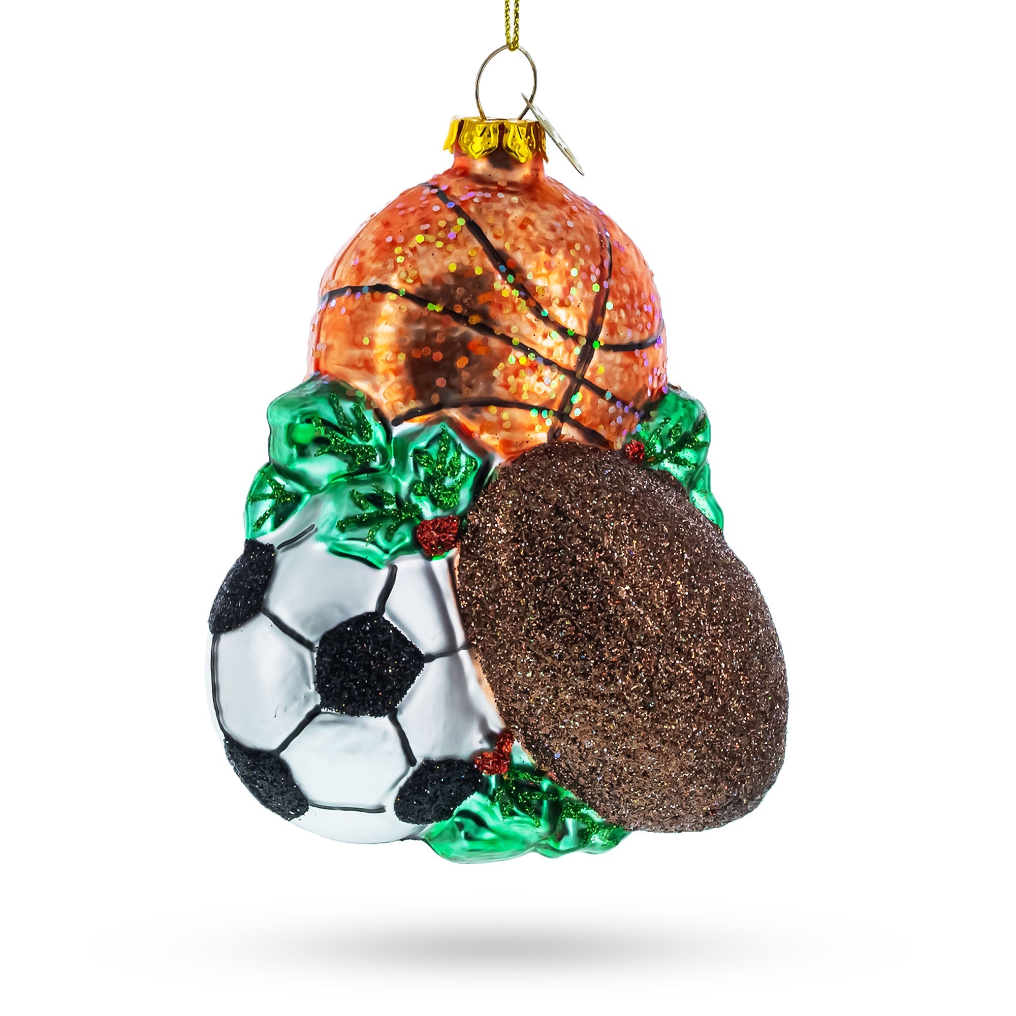 Sporty Football, Basketball, and Soccer Balls Glass Christmas Ornament