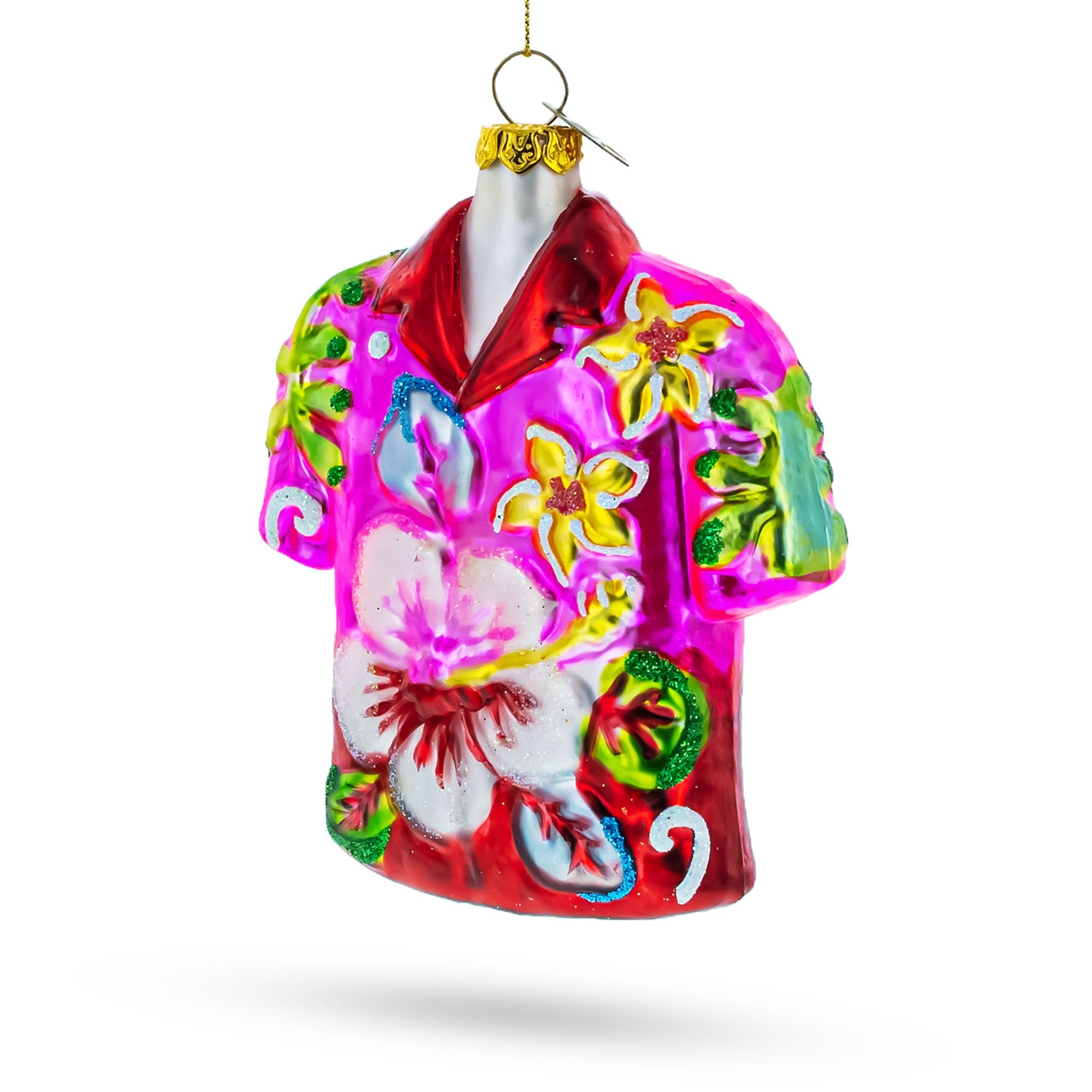 Tropical Short Sleeve Shirt with Flowers Glass Christmas Ornament