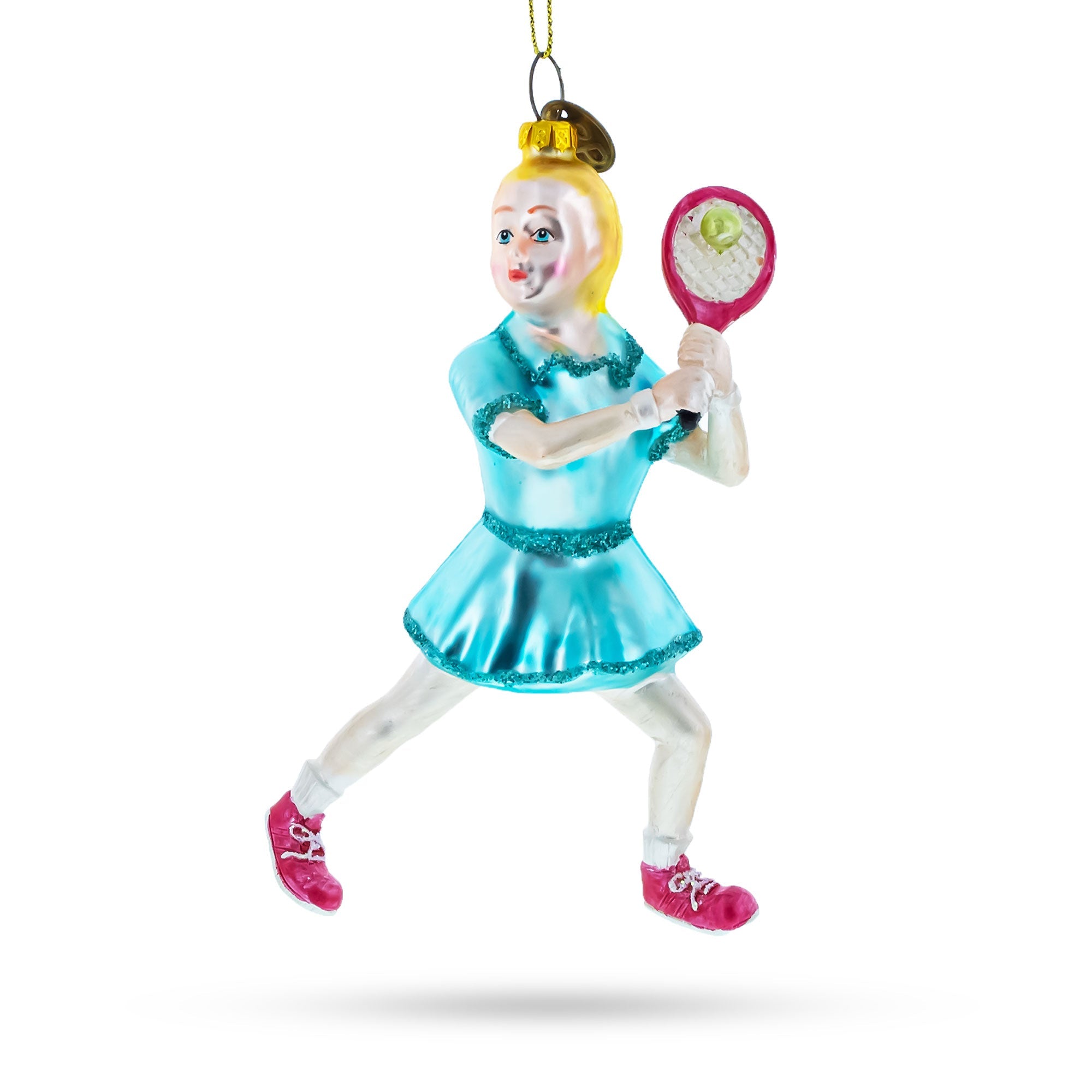 Athletic Girl Playing Tennis Glass Christmas Ornament