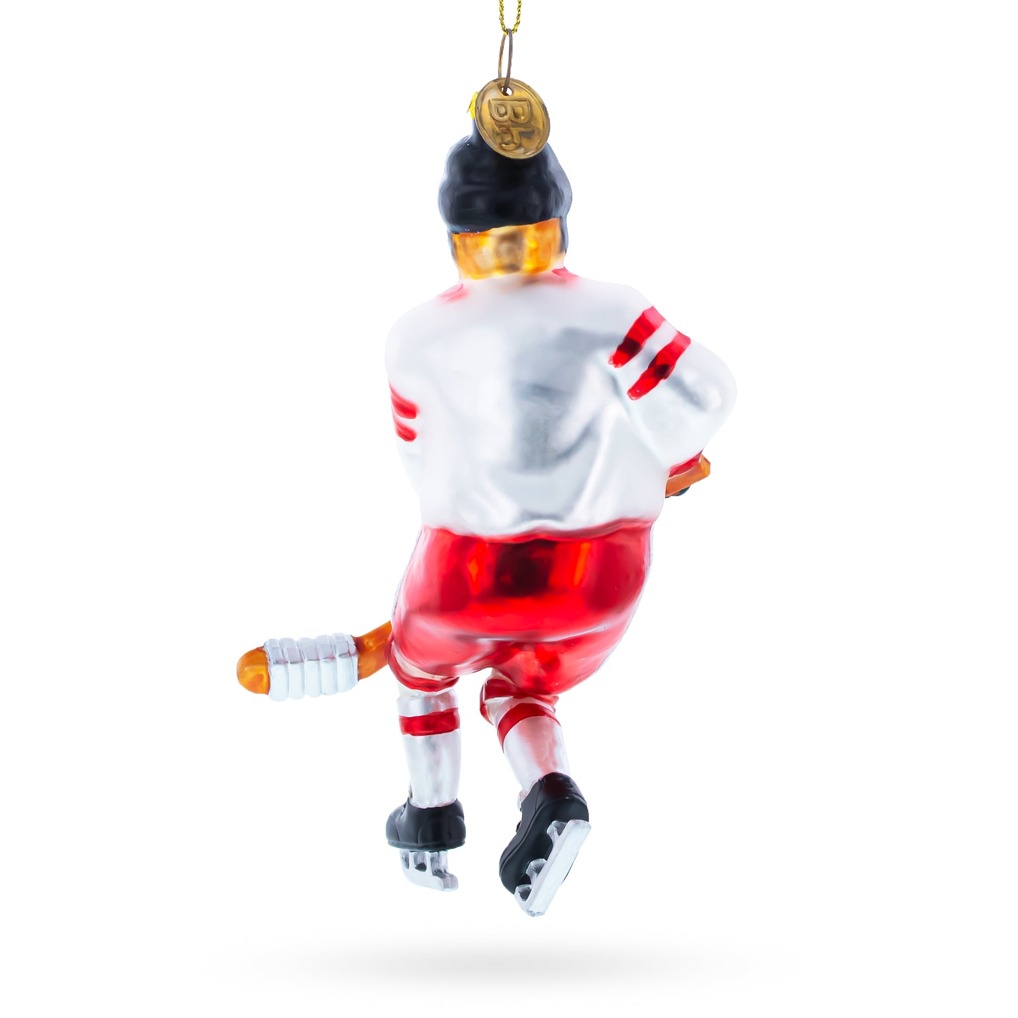 Hockey Player Glass Christmas Ornament