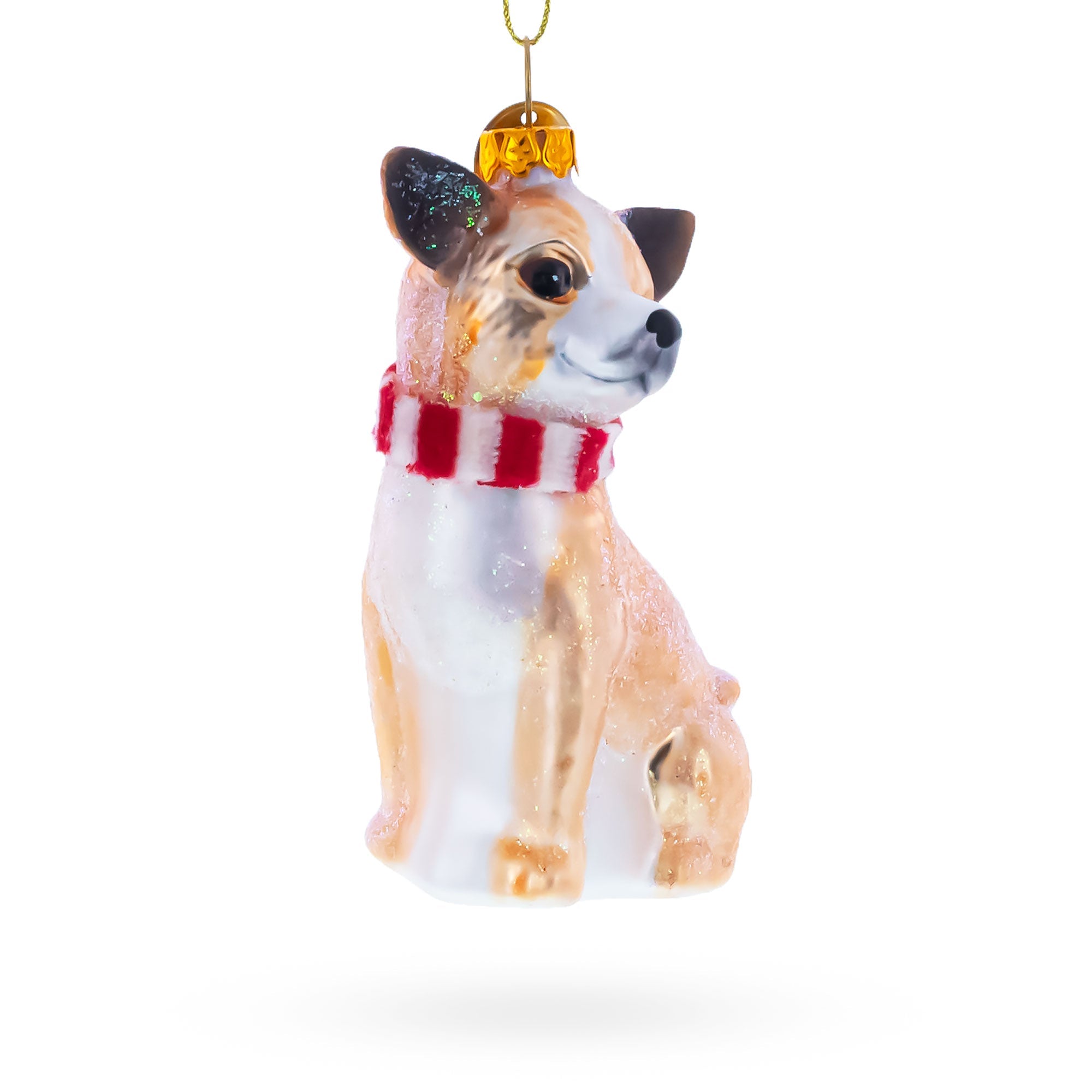 Chihuahua with Striped Scarf Glass Christmas Ornament