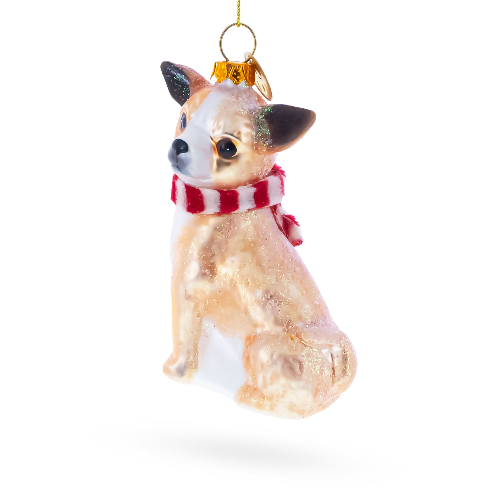 Chihuahua with Striped Scarf Glass Christmas Ornament