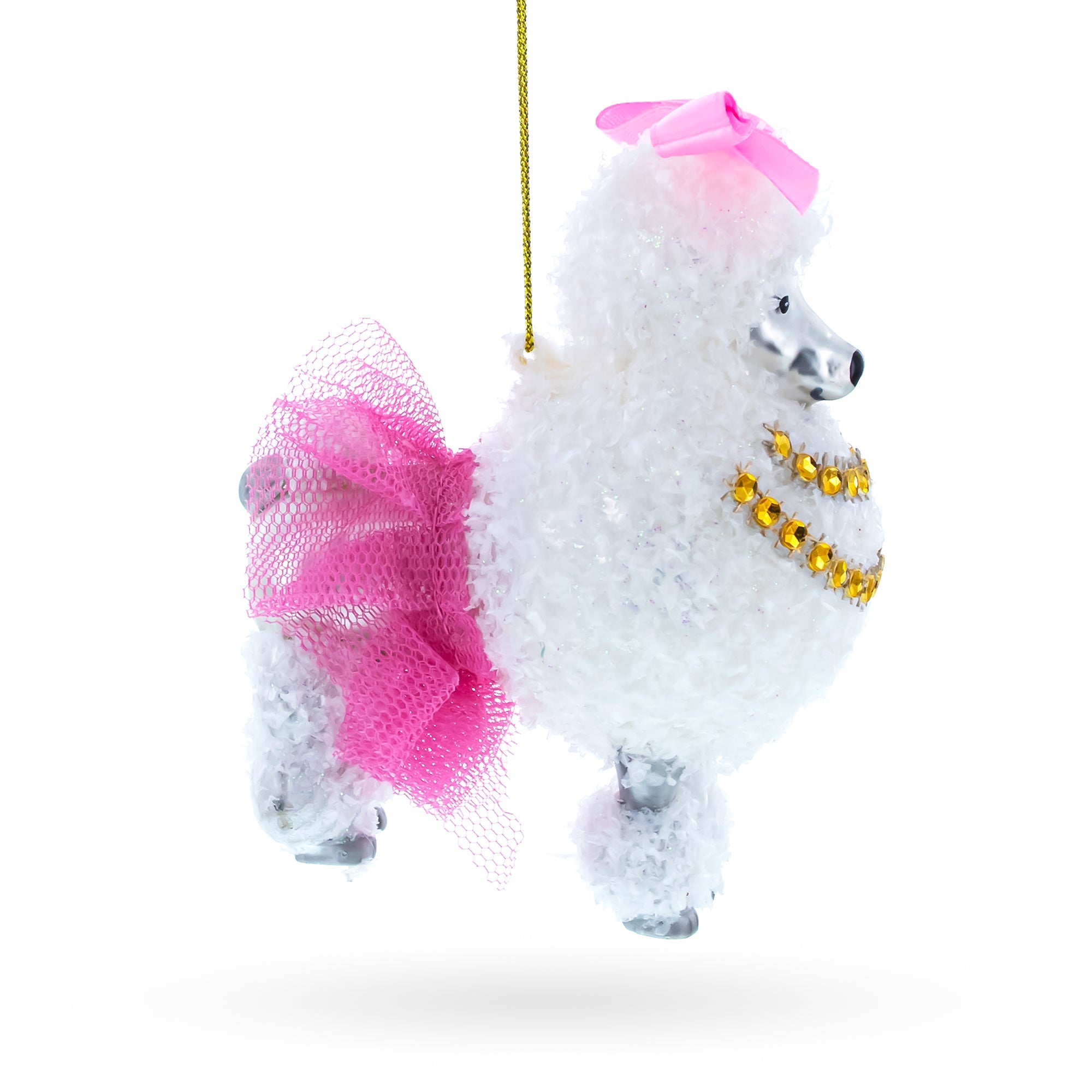 Elegant White Poodle Glass Christmas Ornament