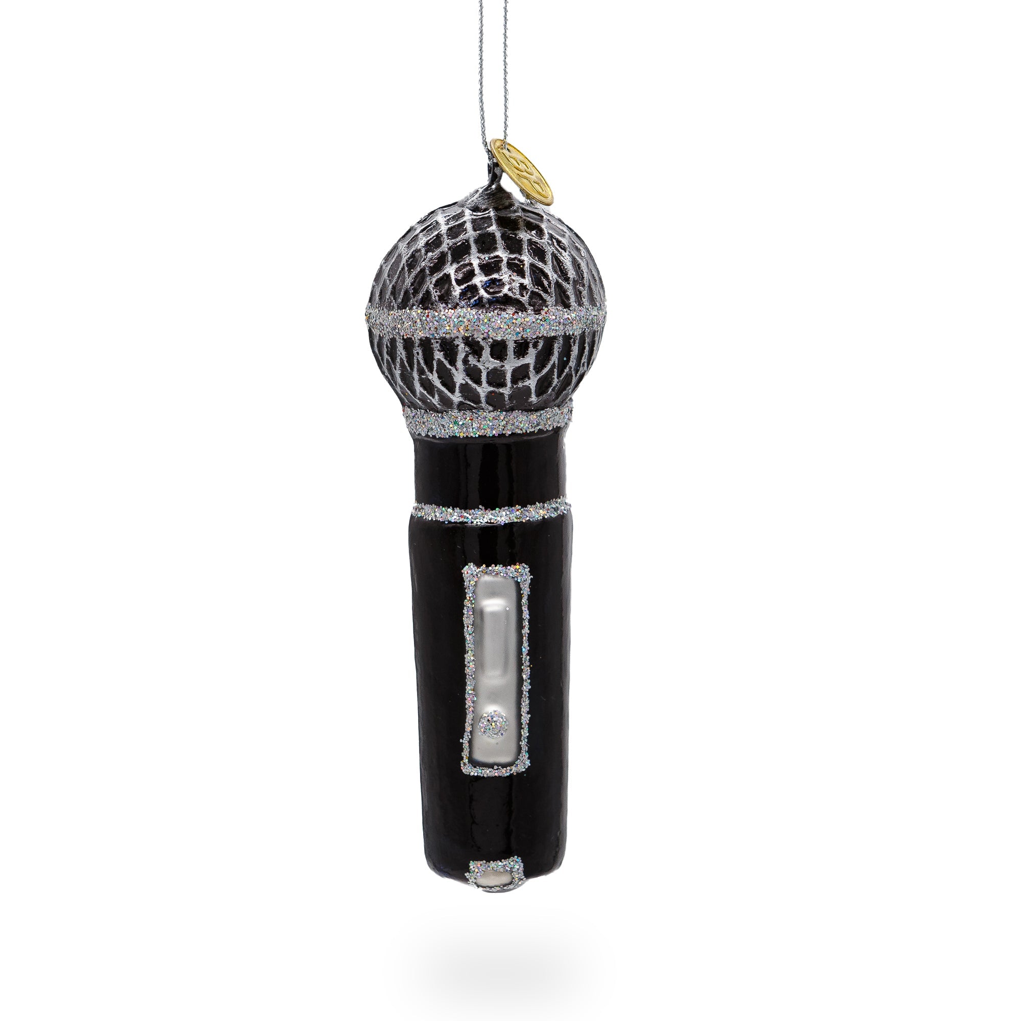 Black Microphone Glass Christmas Ornament