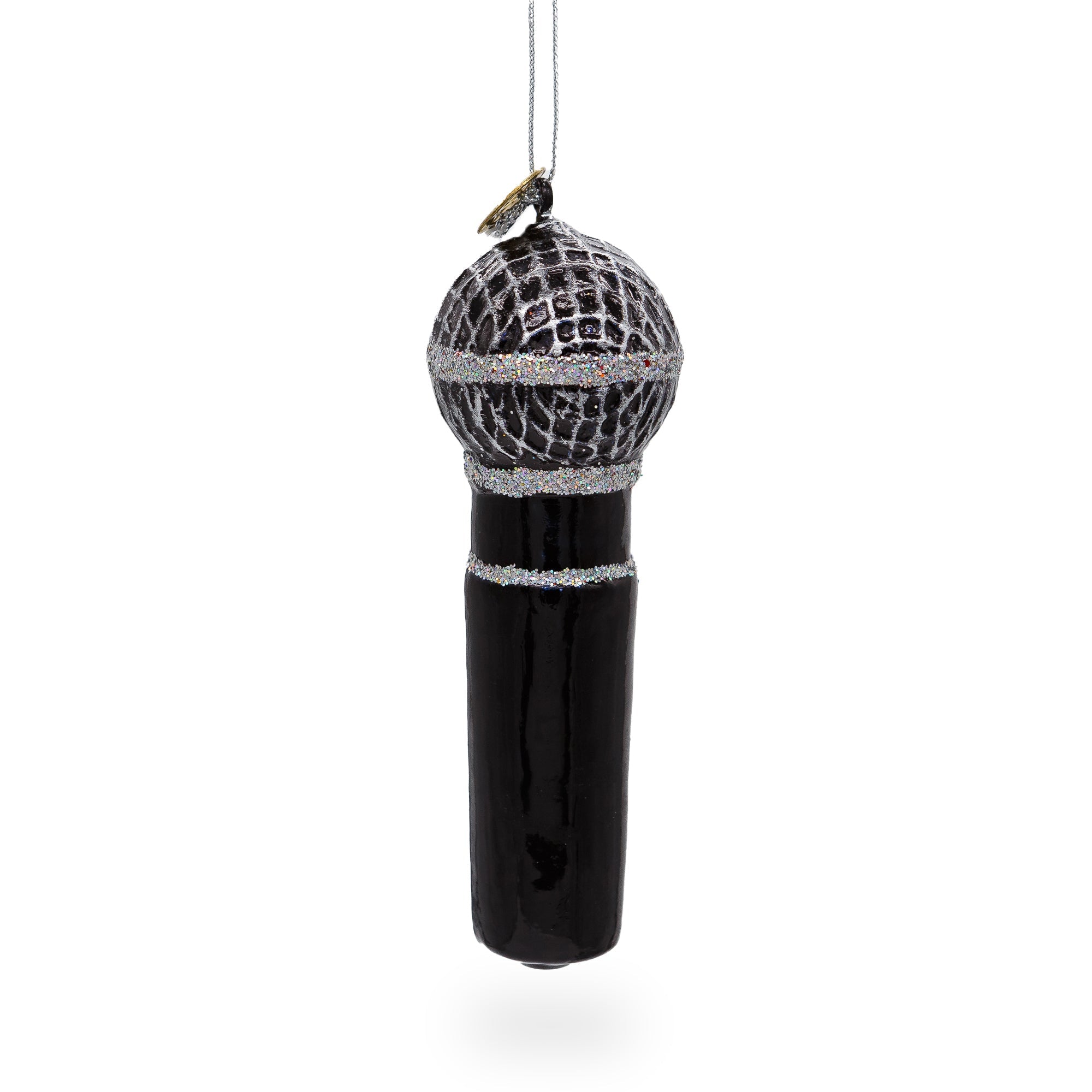 Black Microphone Glass Christmas Ornament