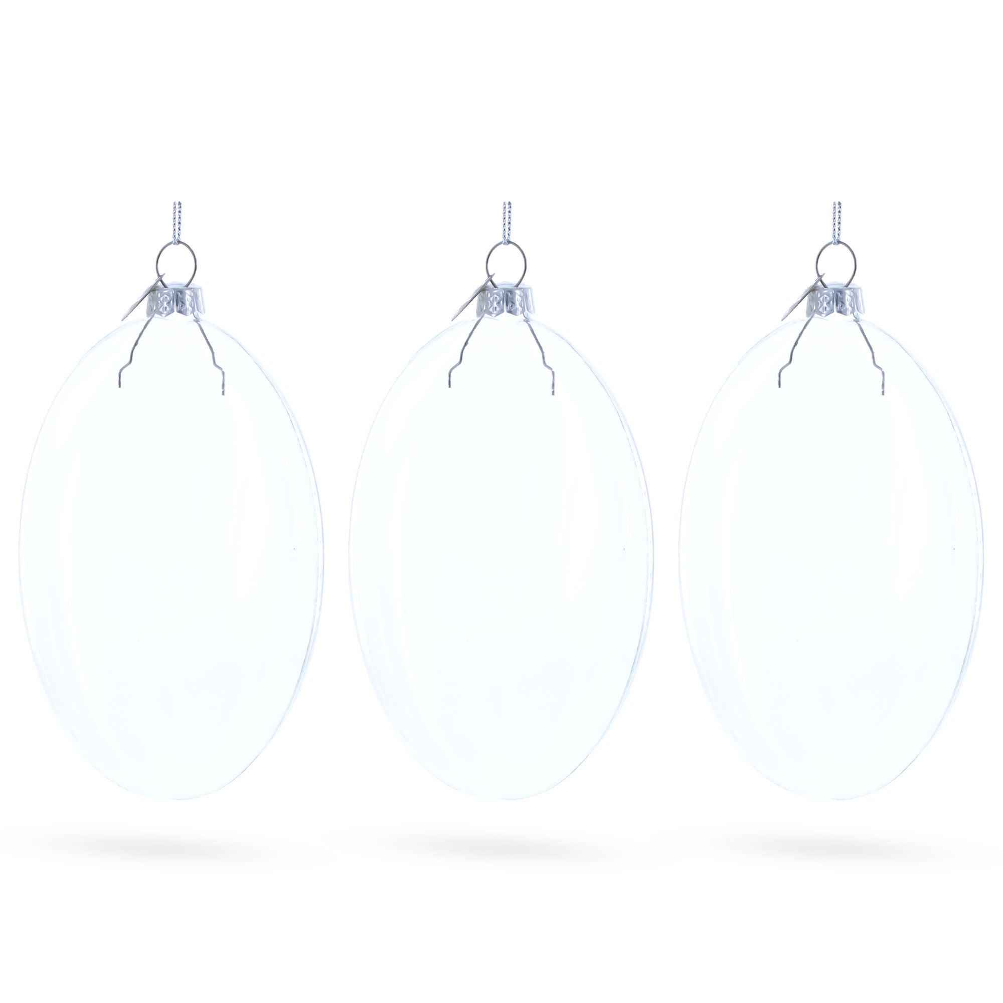 Set of 3 Oval Flat Discs Clear Glass Christmas Ornament, 5 Inches (127 mm)