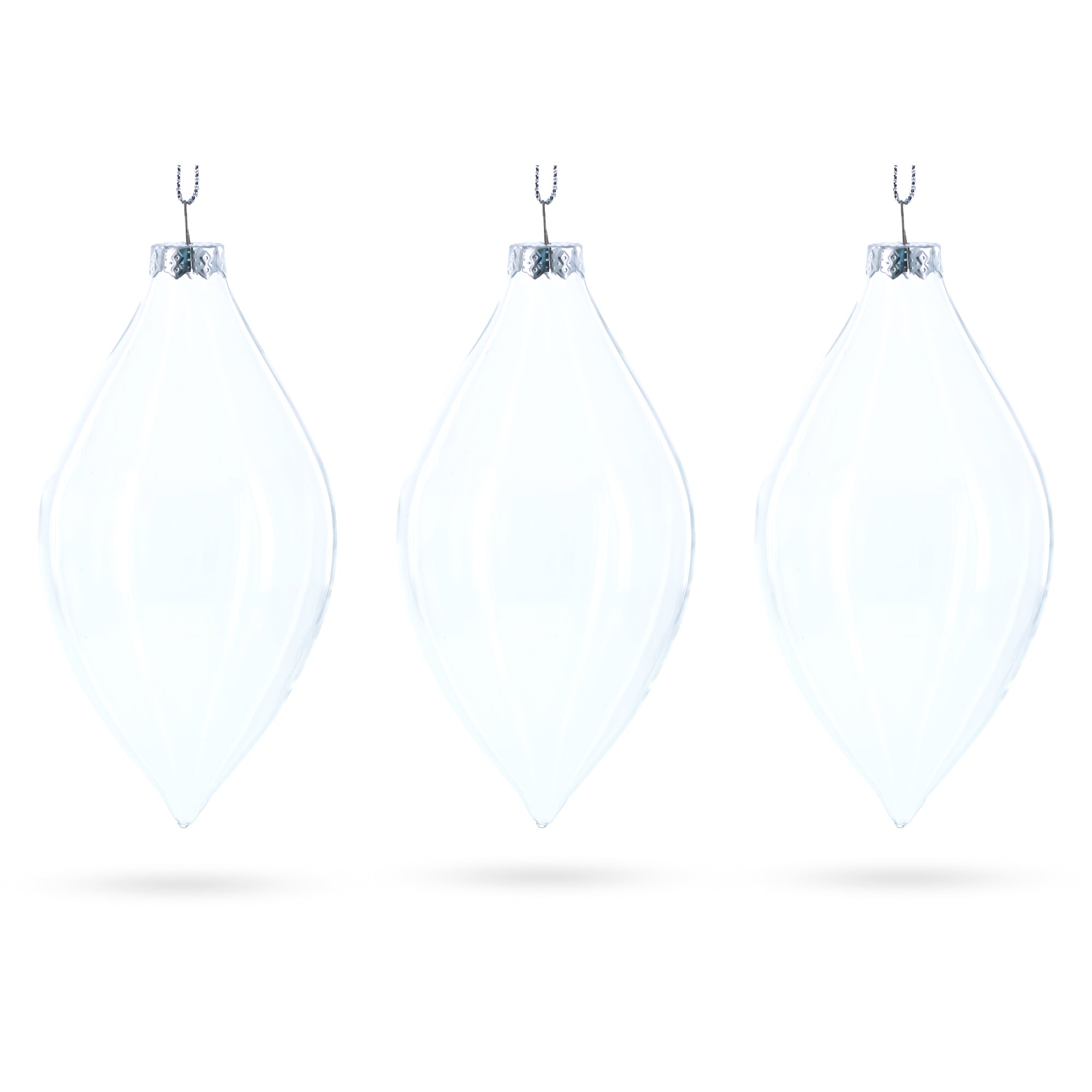 Set of 3 Oval Icicle Clear Glass Christmas Ornament 5.4 Inches (137 mm) BestPysanky