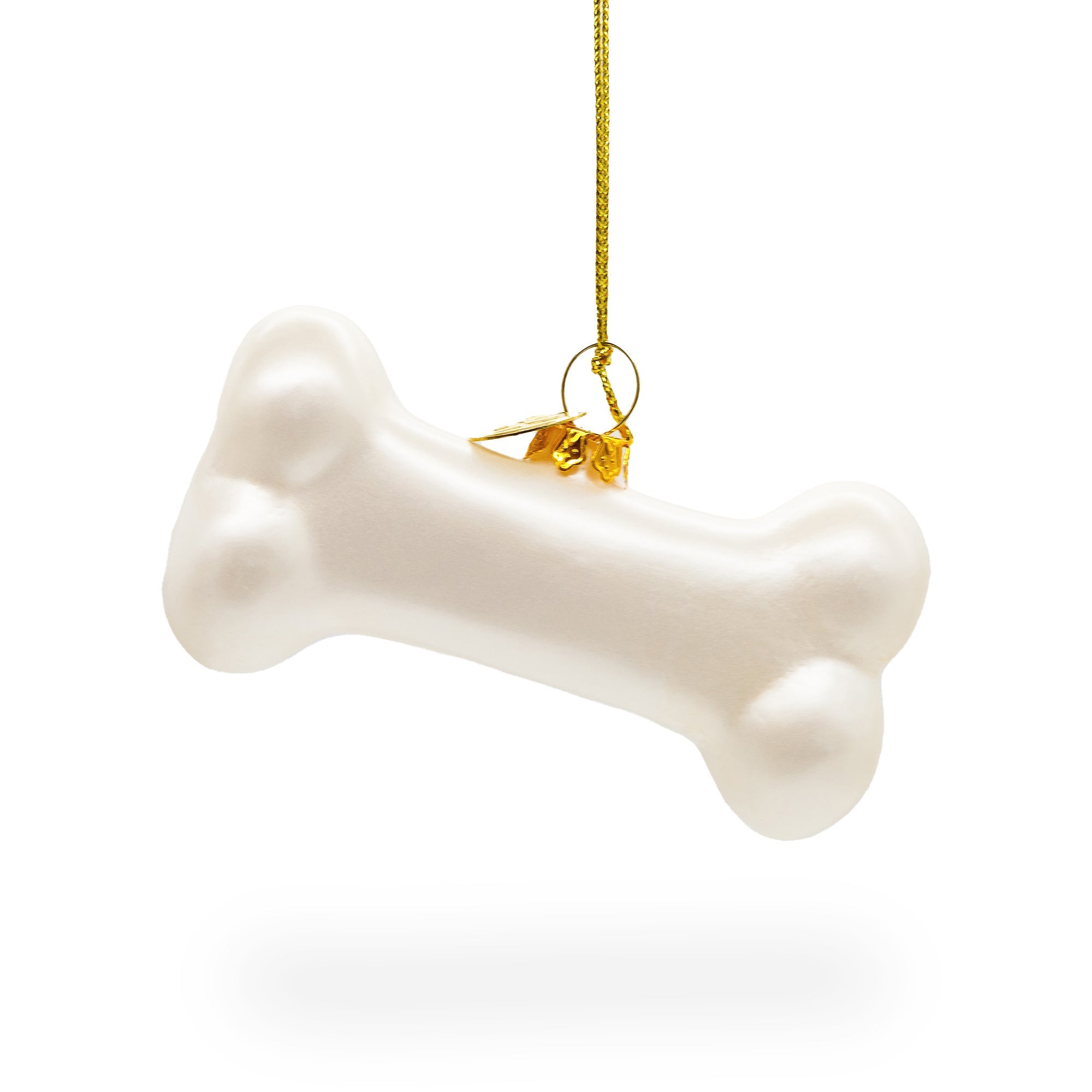 White Dog Bone Glass Christmas Ornament