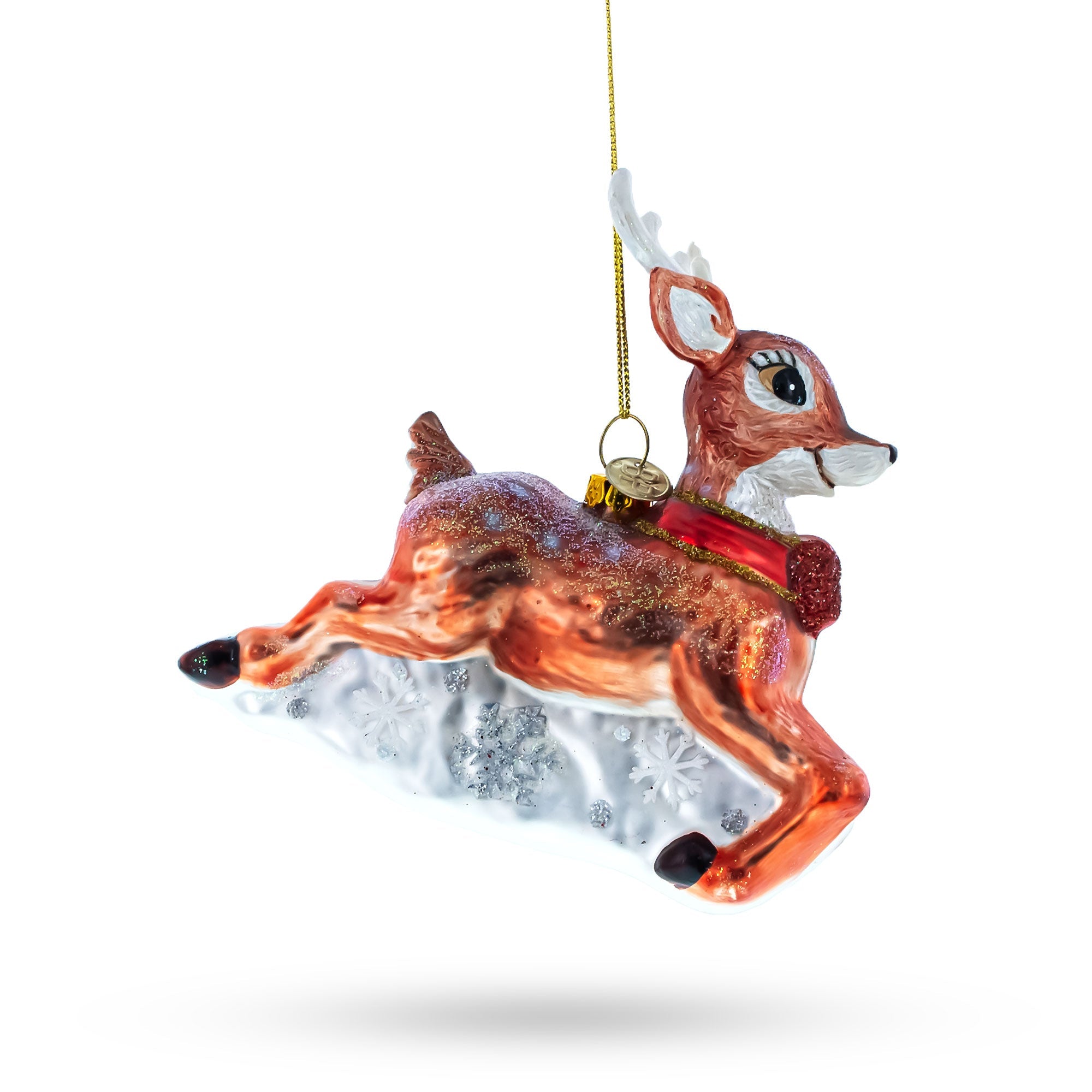 Baby Deer Running Glass Christmas Ornament