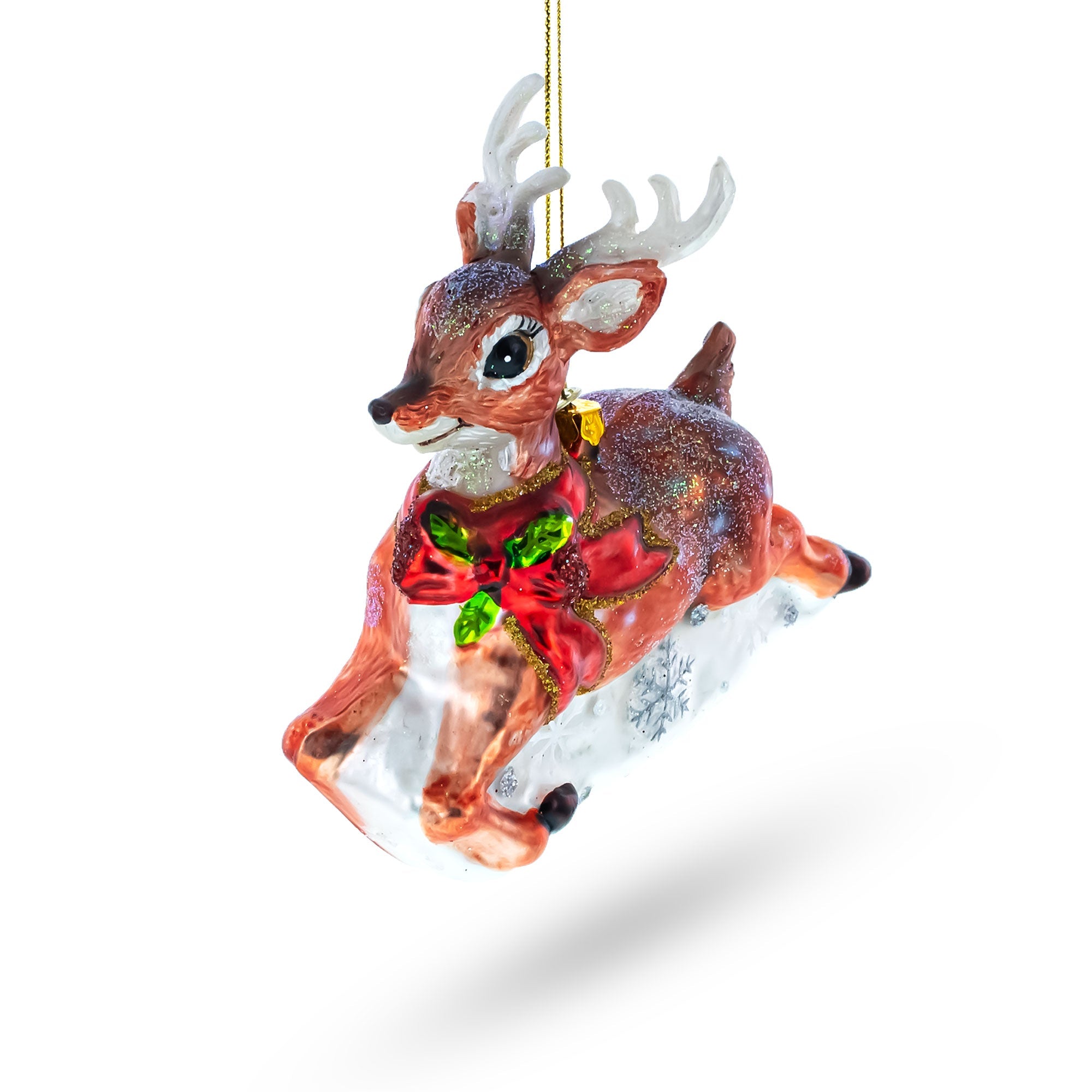 Baby Deer Running Glass Christmas Ornament