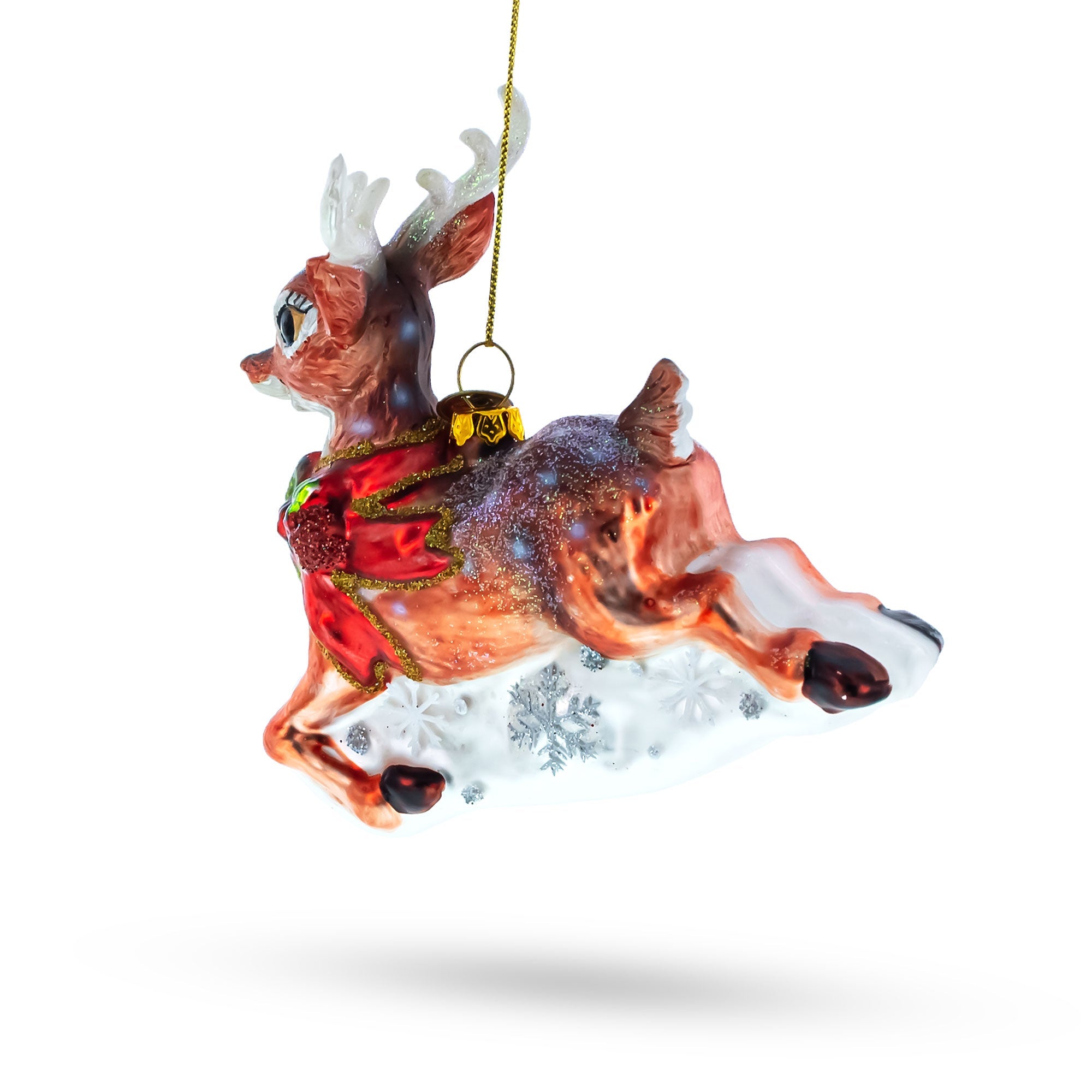 Baby Deer Running Glass Christmas Ornament