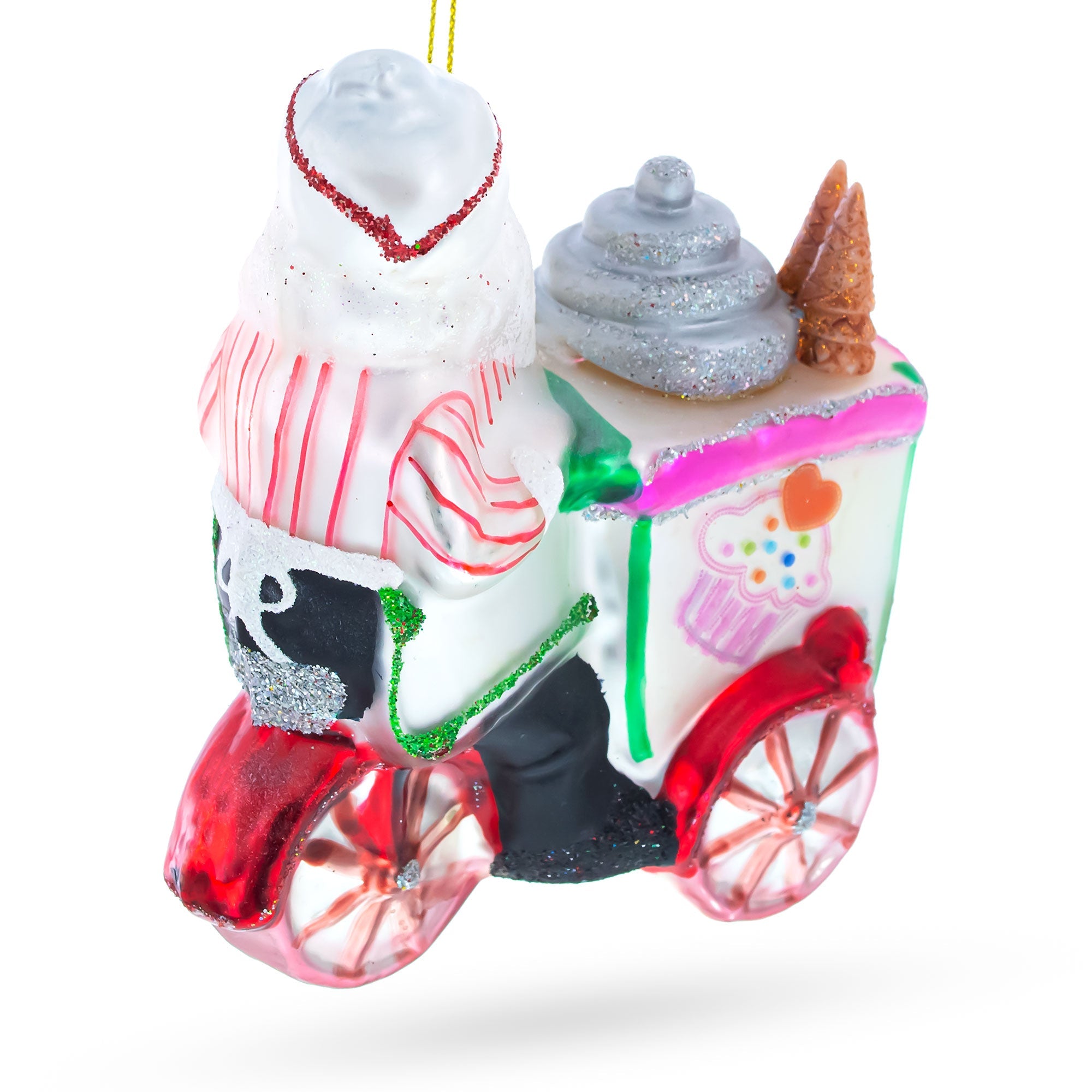 Santa the Ice Cream Cart Glass Christmas Ornament