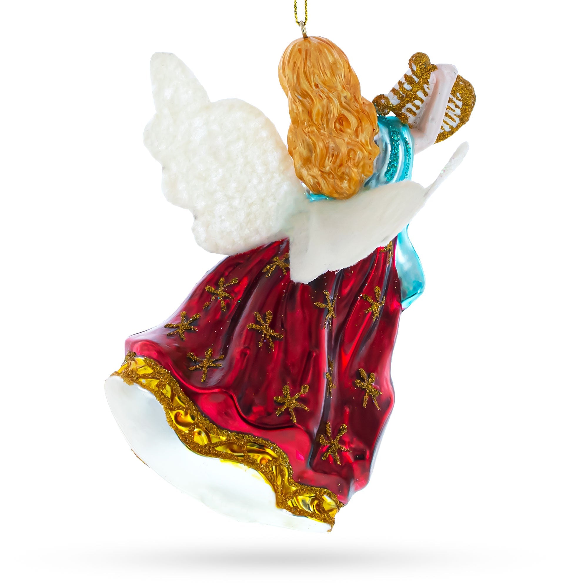 Angel Playing Music on Harp Glass Christmas Ornament