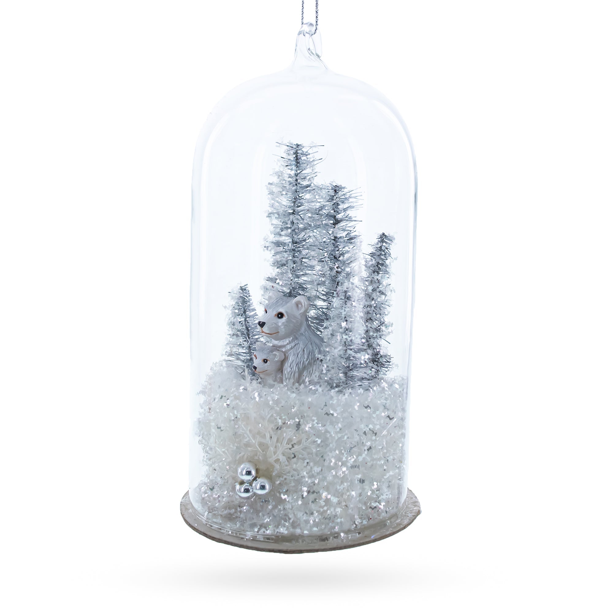 Bear Family in the Woods Glass Christmas Ornament