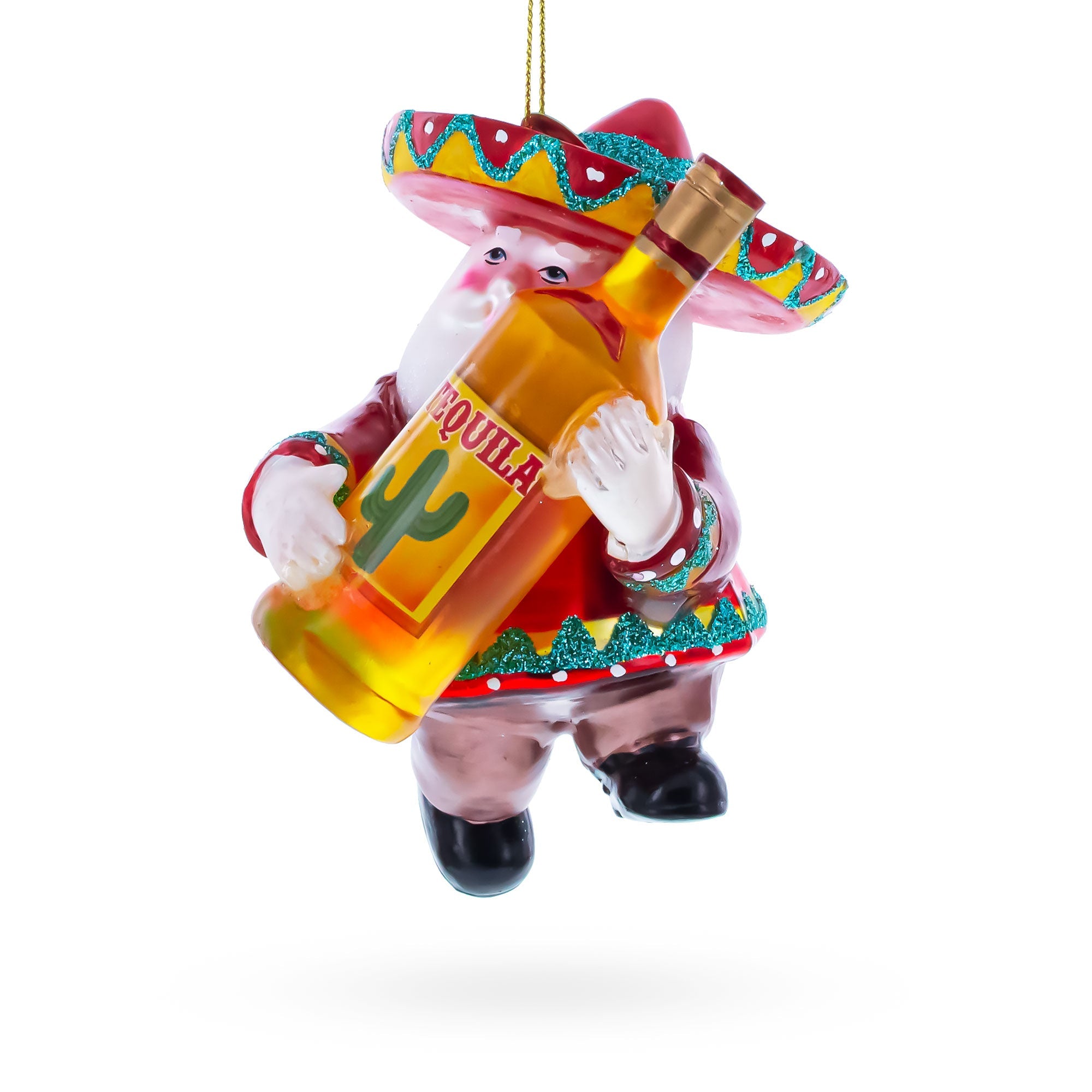 Santa Clutching Tequila Bottle Glass Christmas Ornament