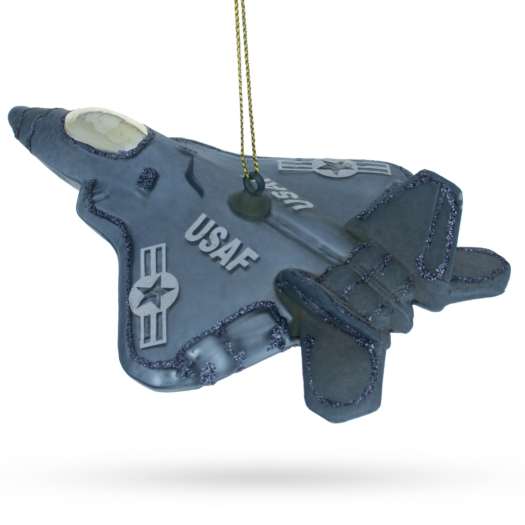 US Army Fighter Jet Glass Christmas Ornament