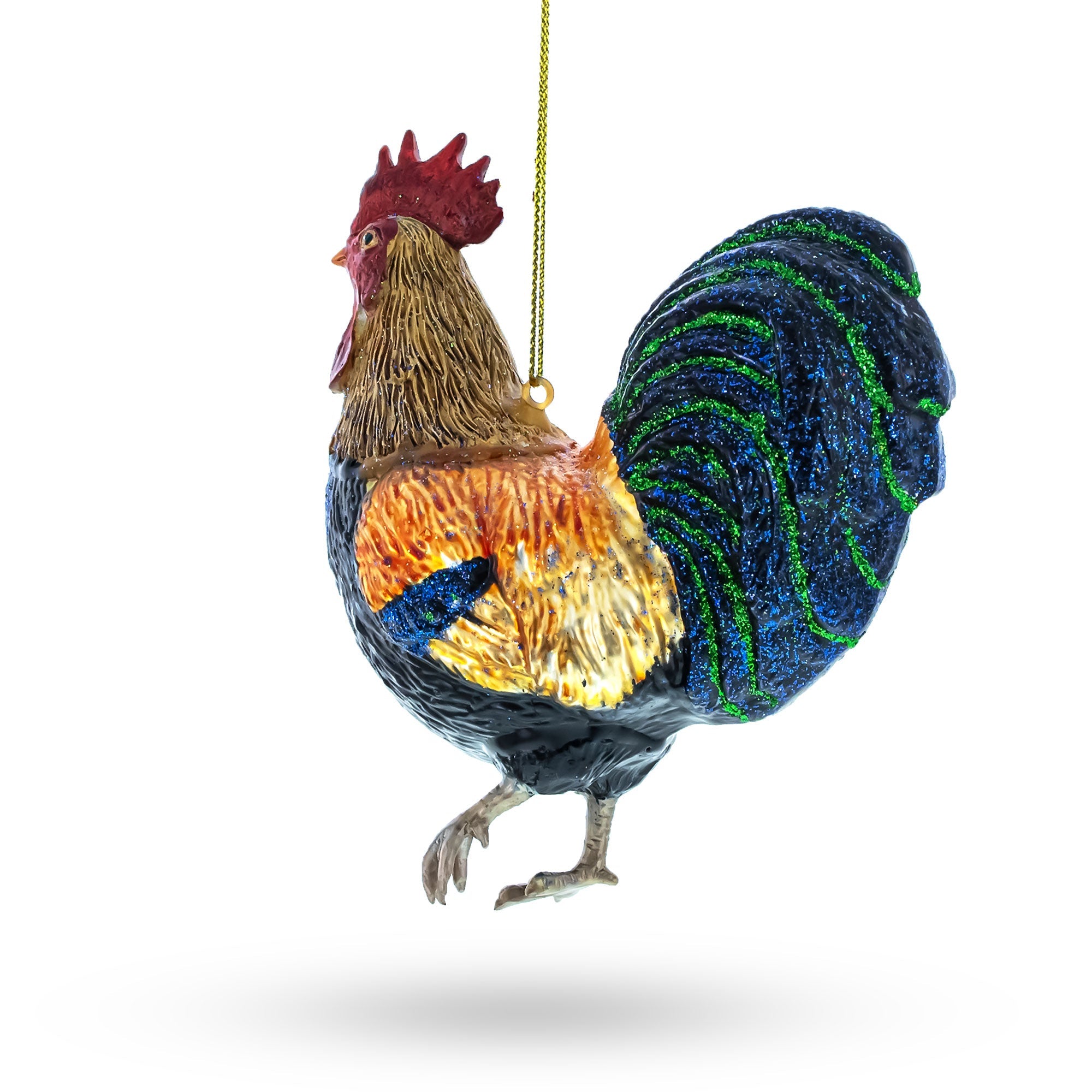 Vibrant Rooster Glass Christmas Ornament