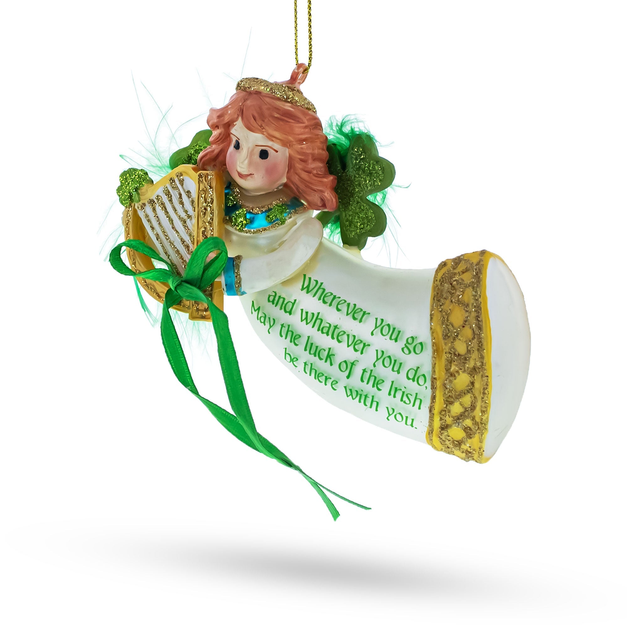 Celtic Irish Angel Glass Christmas Ornament