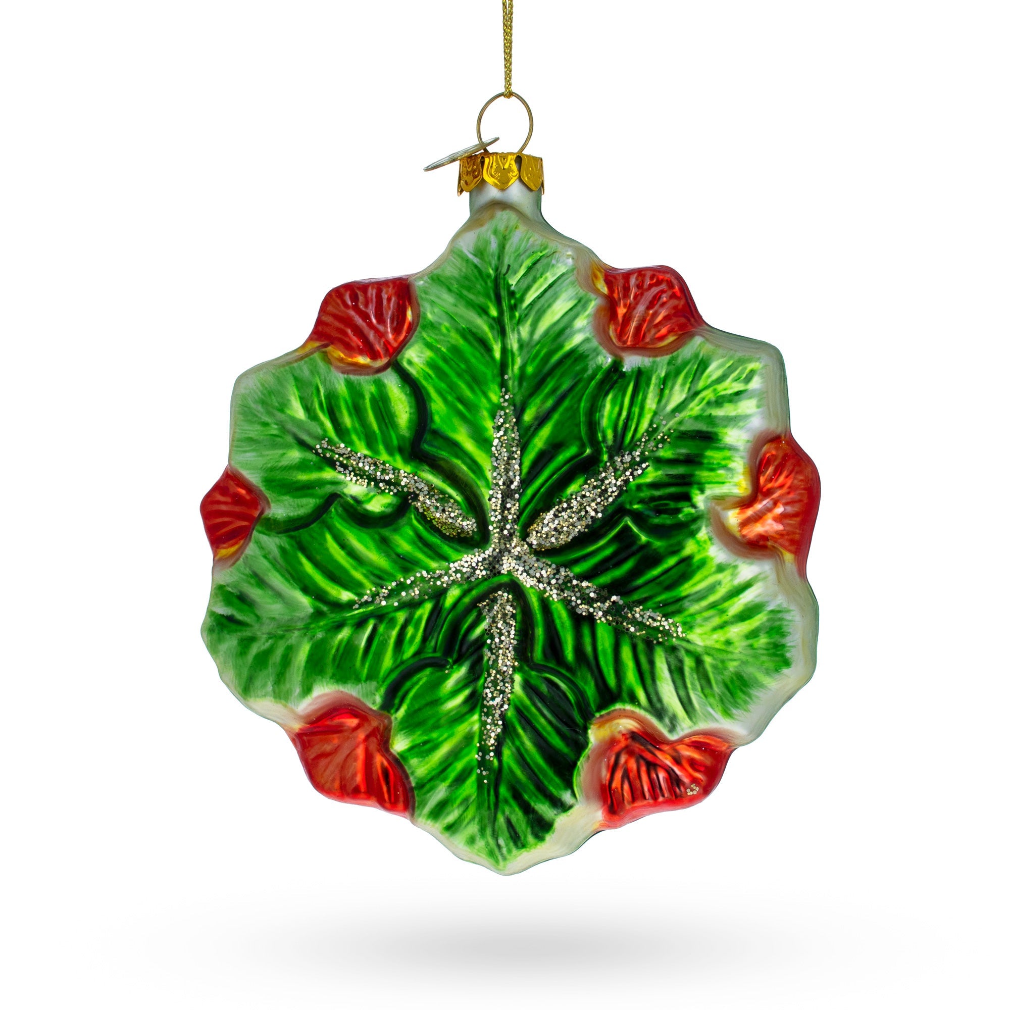 Poinsettia with Mother of Pearls Glass Christmas Ornament