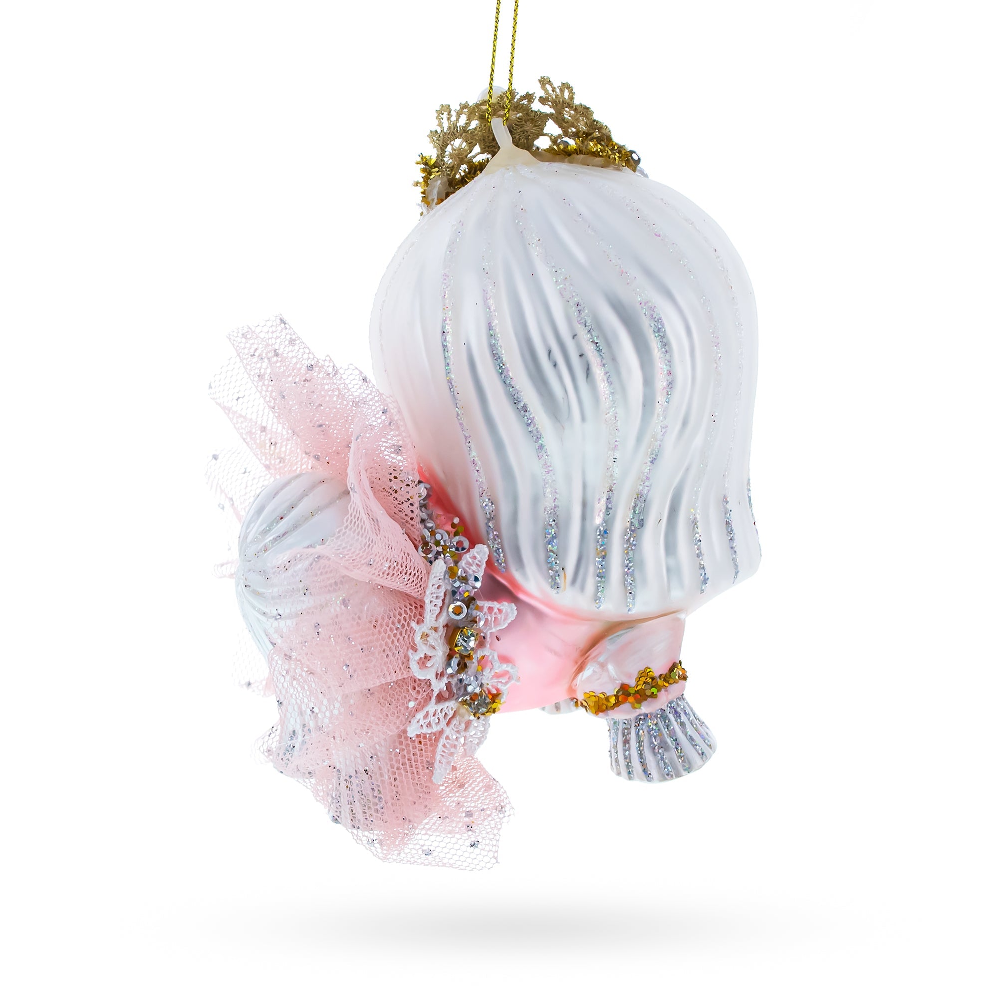 Bolonka Dog with Crown Glass Christmas Ornament