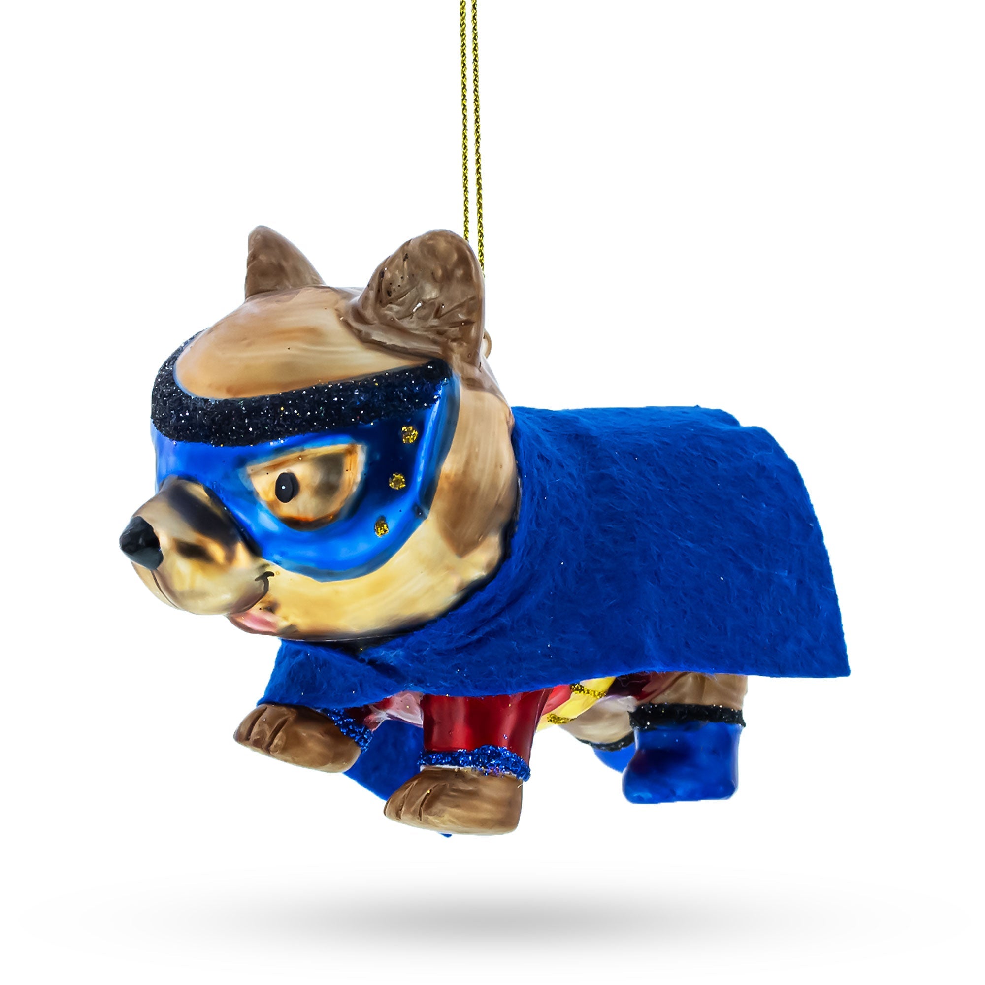 Super Pup in Blue Cape Glass Christmas Ornament BestPysanky