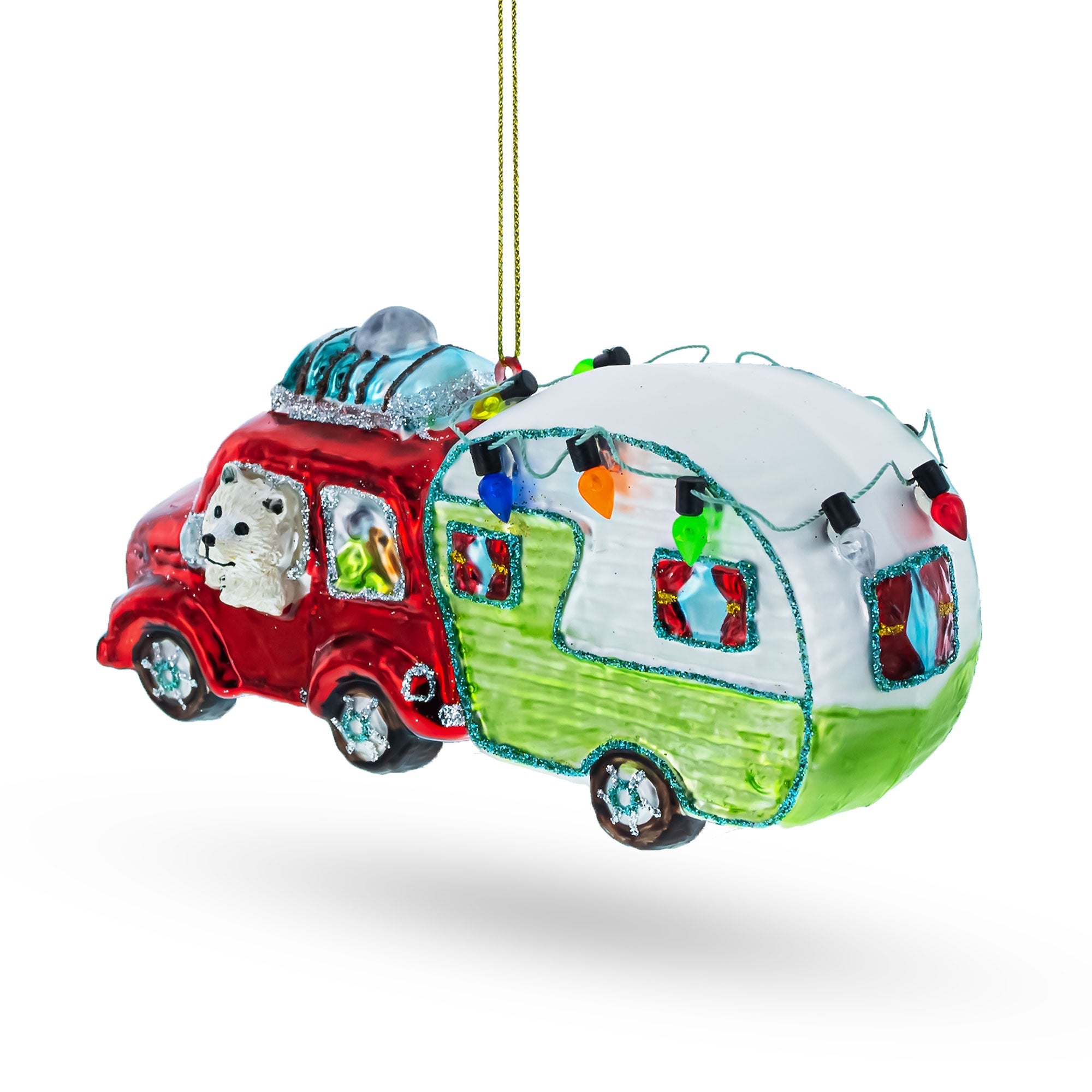 Bear Behind the Wheel of a Camper Glass Christmas Ornament