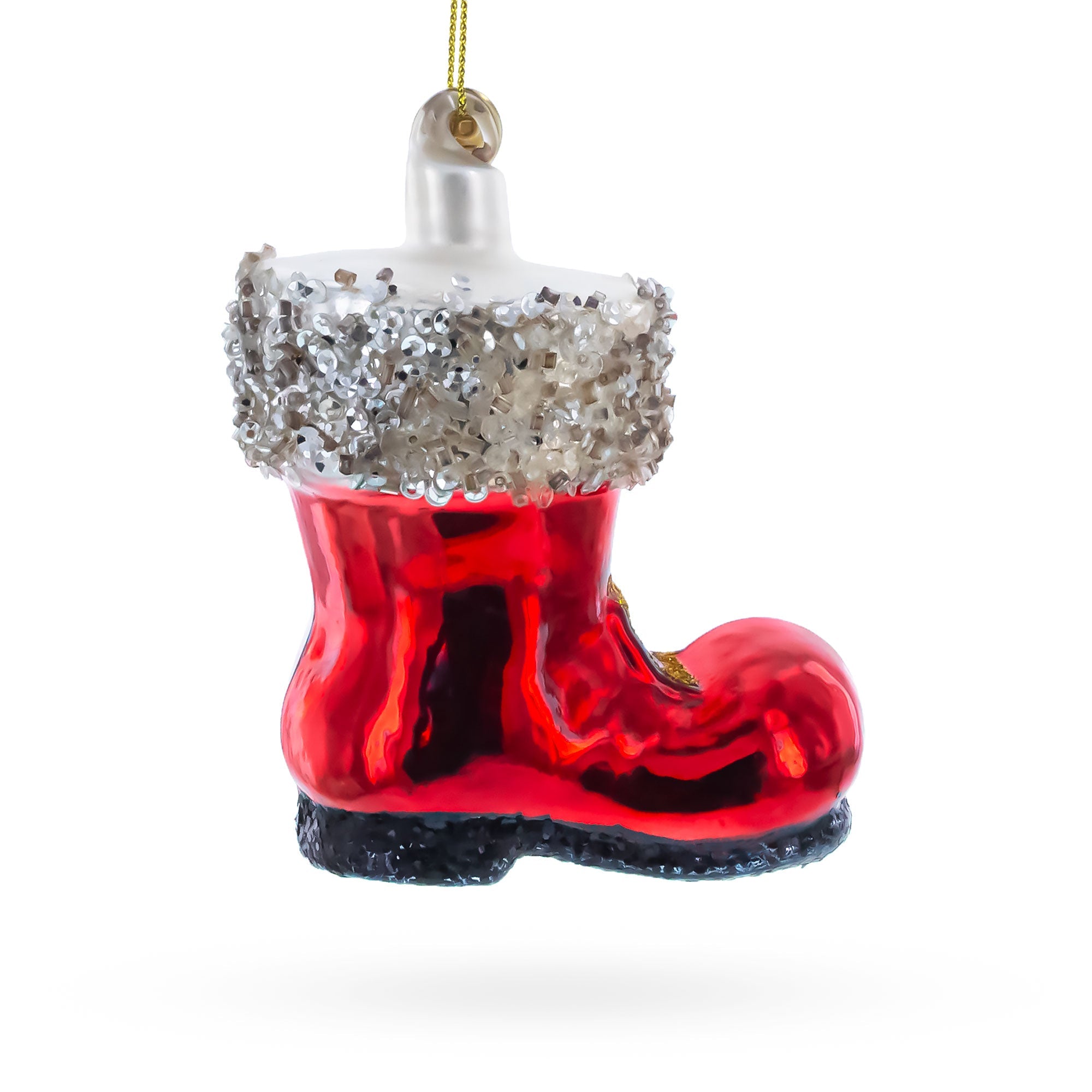 Santa Boot Glass Christmas Ornament