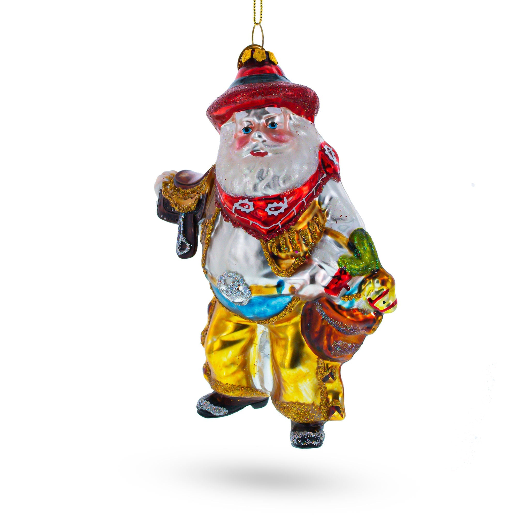 Wild West Santa Glass Christmas Ornament