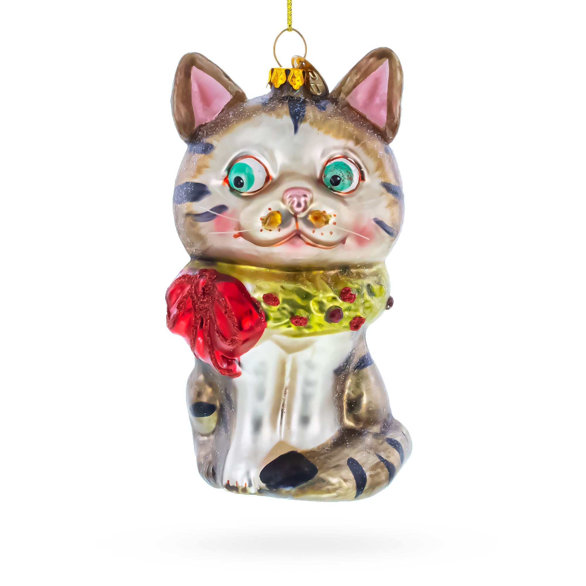 Striped Cat with Scarf Glass Christmas Ornament BestPysanky
